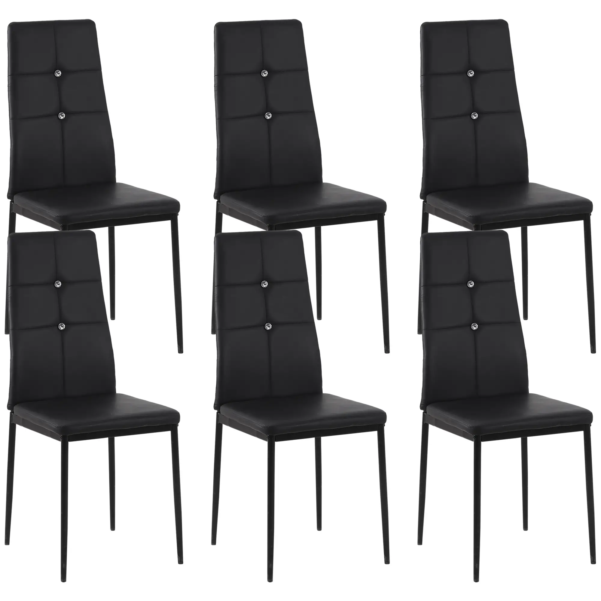 Set of 6 Button Tufted Side Chairs, Upholstered Seat, Steel Legs, Black