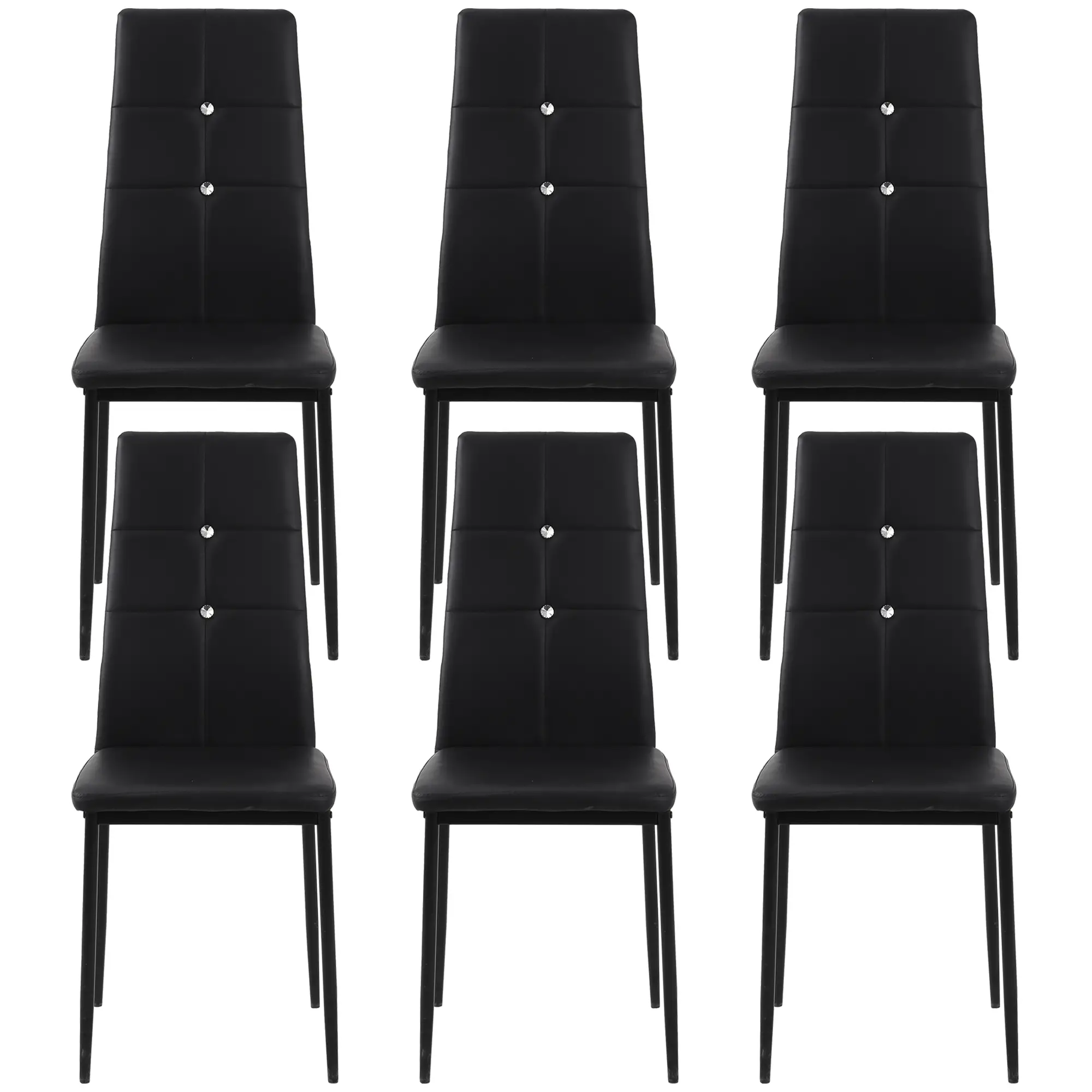 Set of 6 Button Tufted Side Chairs, Upholstered Seat, Steel Legs, Black - Image 11