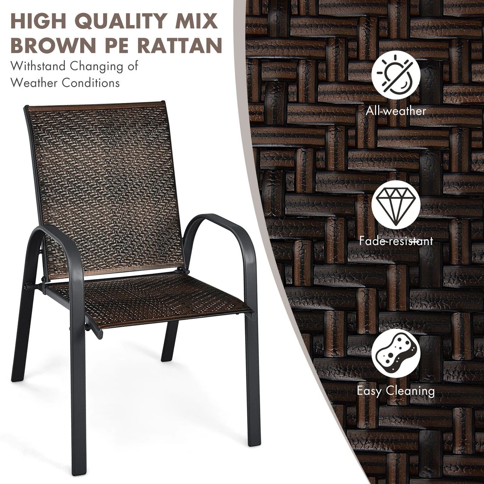 Set Of 6 Outdoor PE Wicker Stackable Chairs, Brown - Image 10