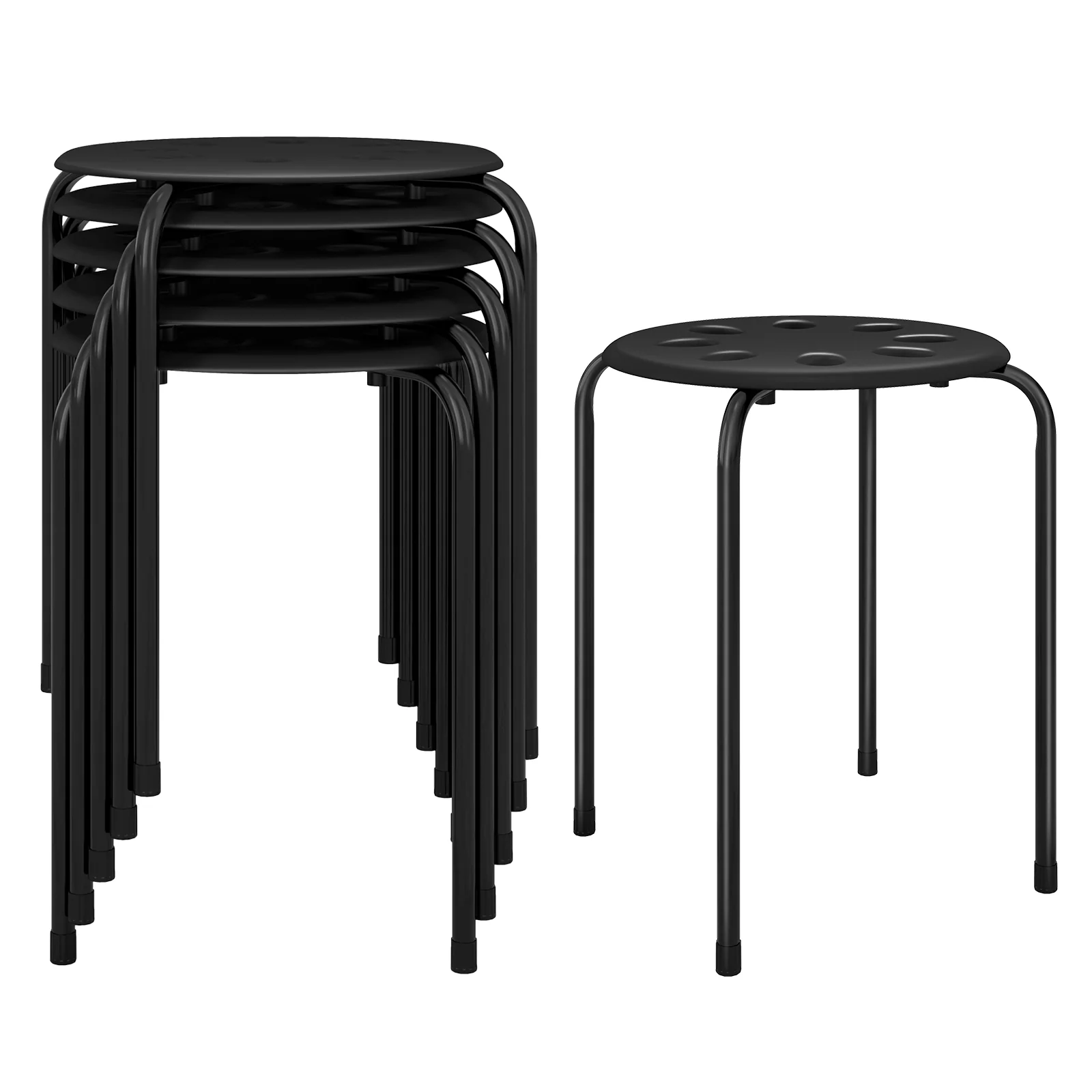 Set of 6 Portable Plastic Stack Stools, Black - Image 4