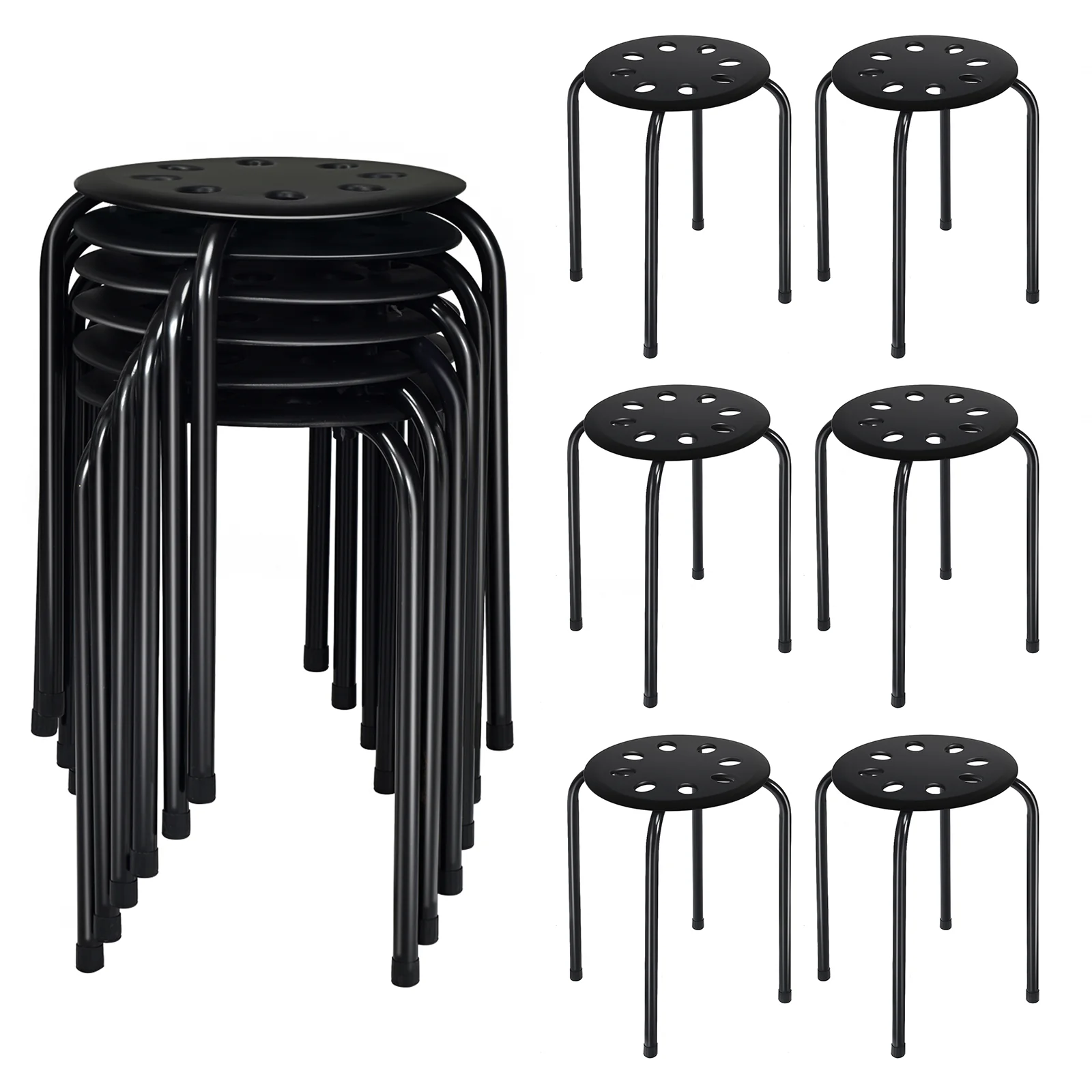 Set of 6 Portable Plastic Stack Stools, Black - Image 5