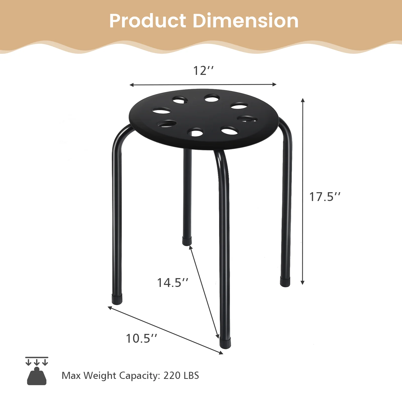 Set of 6 Portable Plastic Stack Stools, Black - Image 6