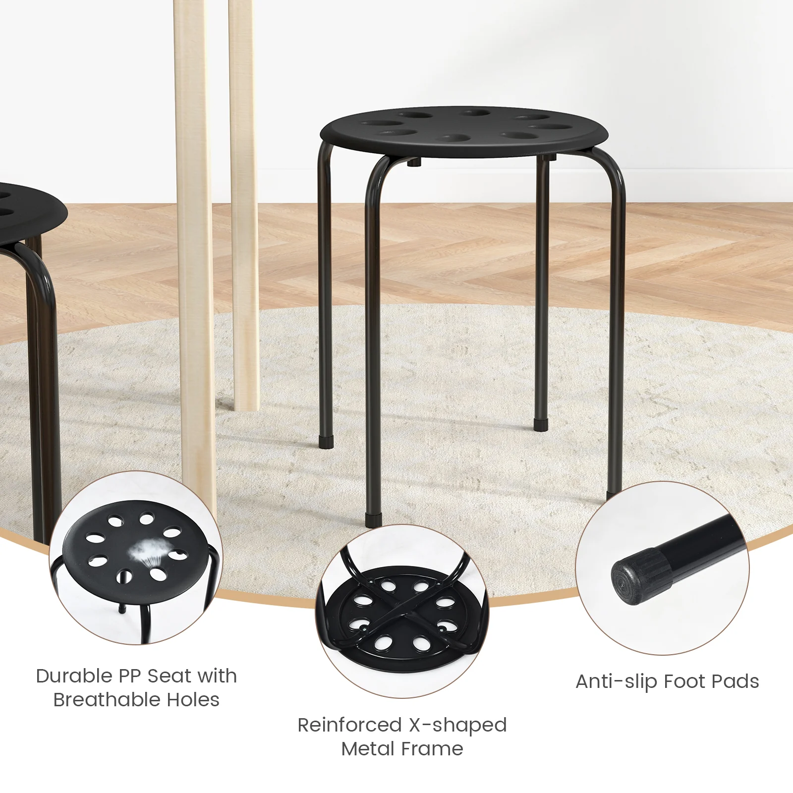 Set of 6 Portable Plastic Stack Stools, Black - Image 9