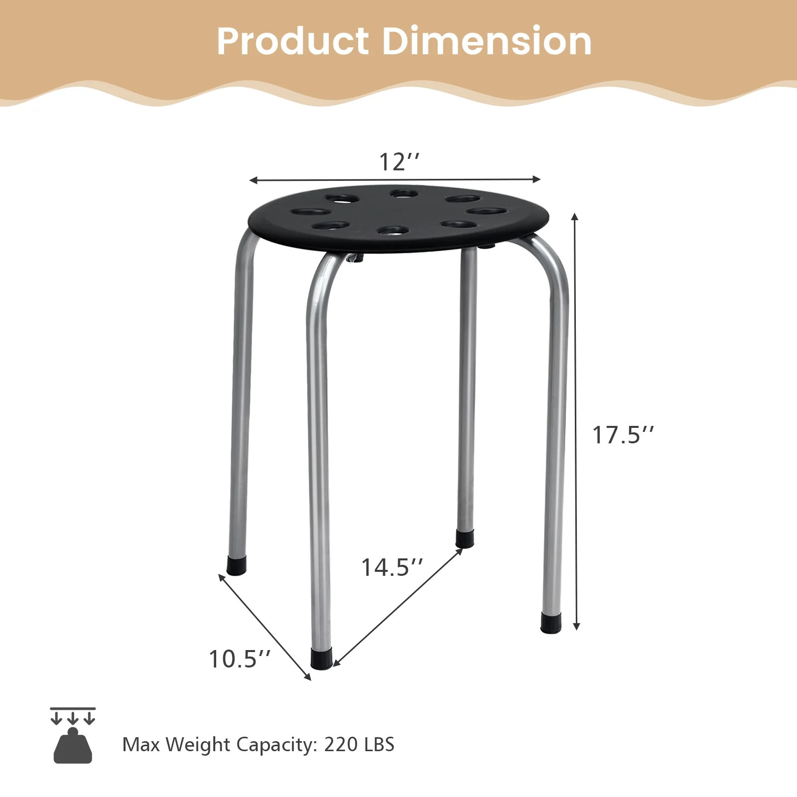 Set Of 6 Portable Plastic Stack Stools, Gray - Image 6