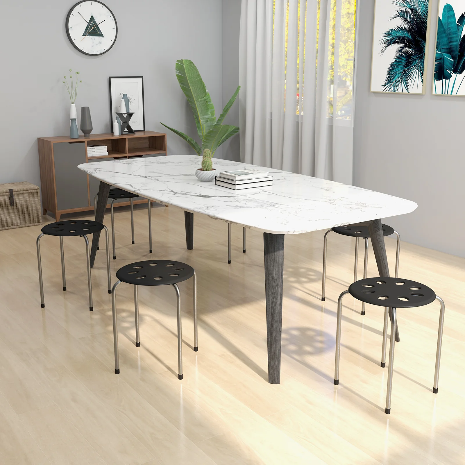 Set Of 6 Portable Plastic Stack Stools, Gray - Image 8