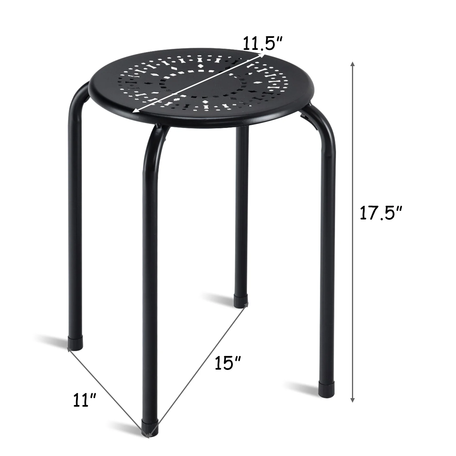 Set Of 6 Stackable Daisy Design Round Metal Stool, Black - Image 6