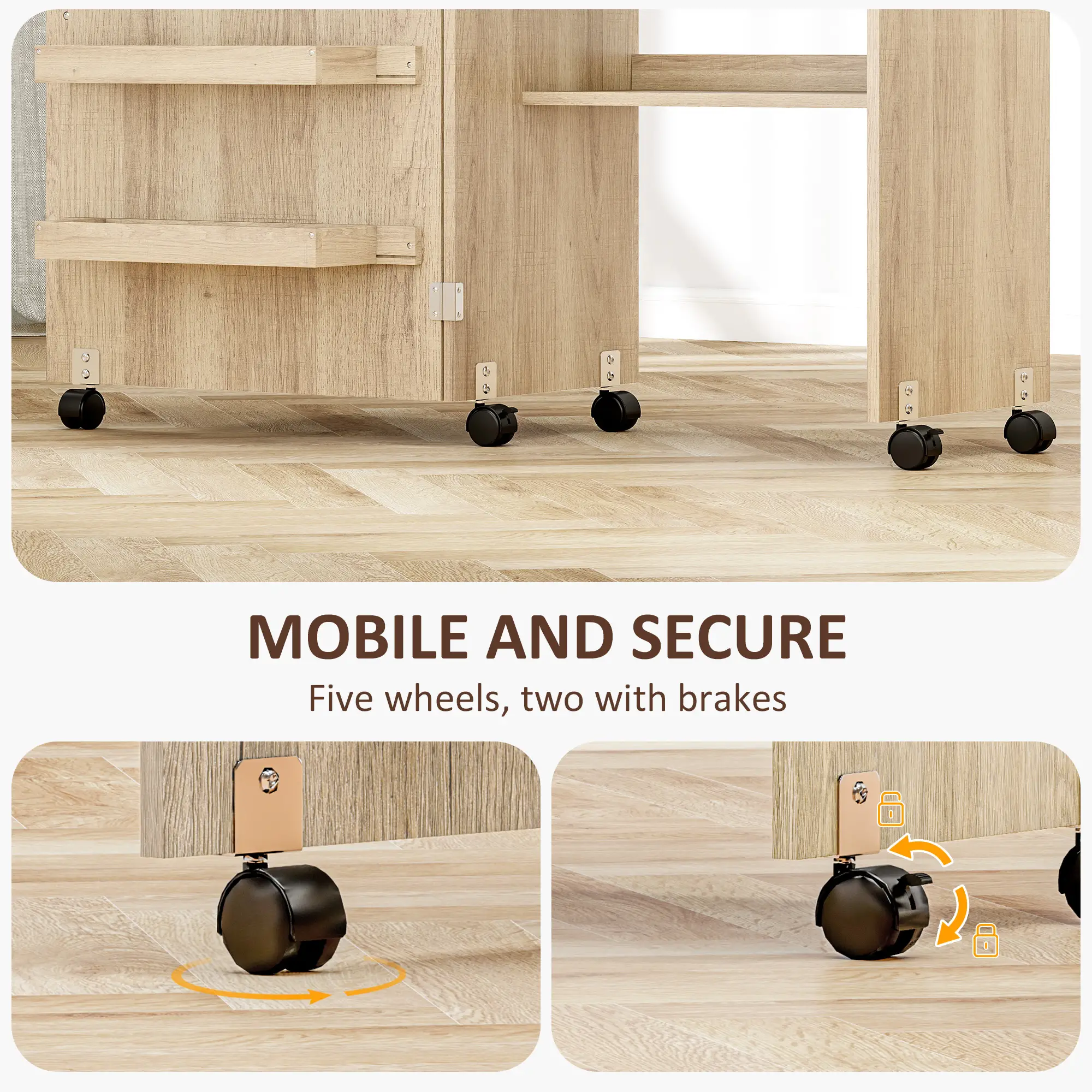 Sewing Machine Cabinet, Folding Table with Storage, Nature Wood - Image 7