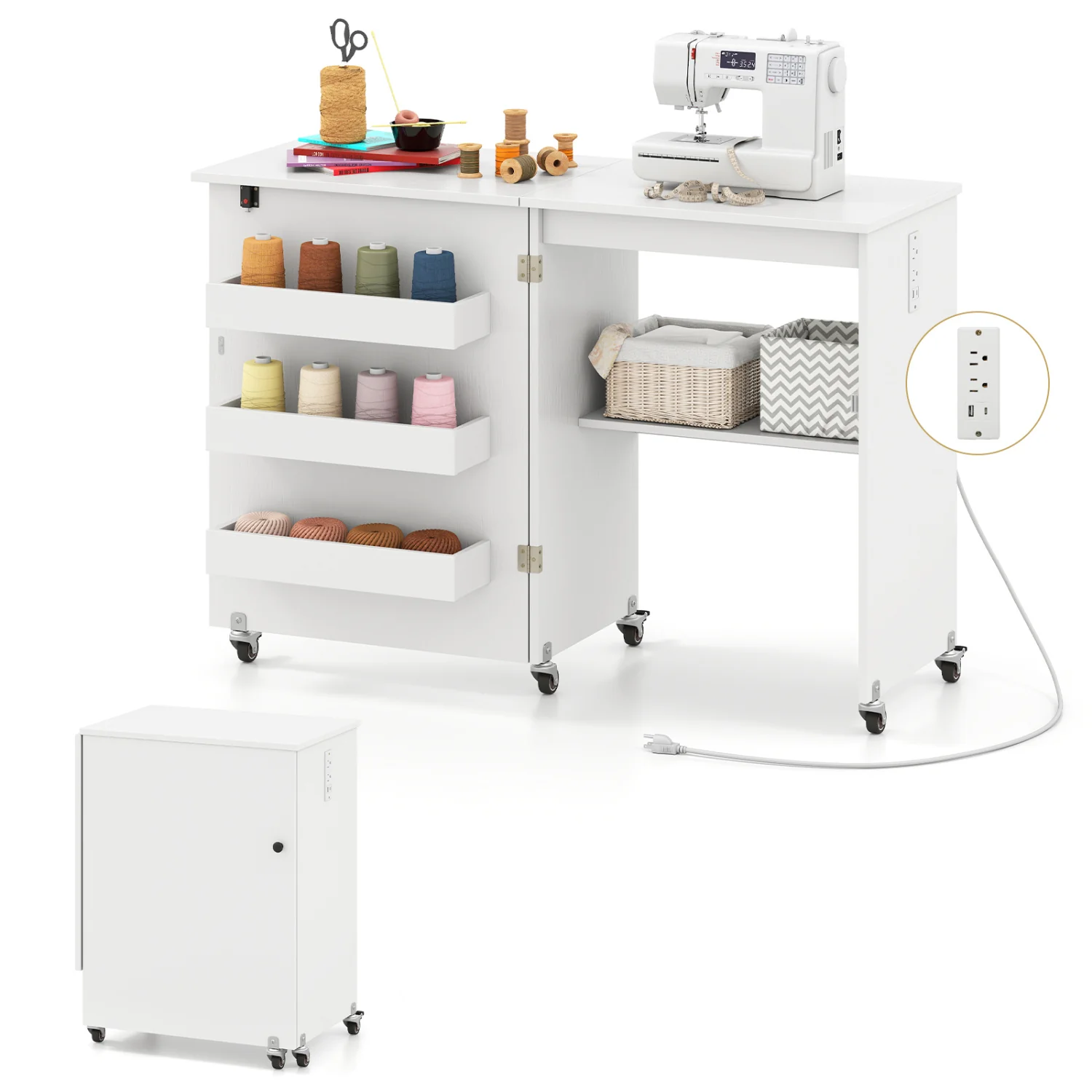 Sewing Machine & Table Set with Charging Station Folding Desk - Image 5