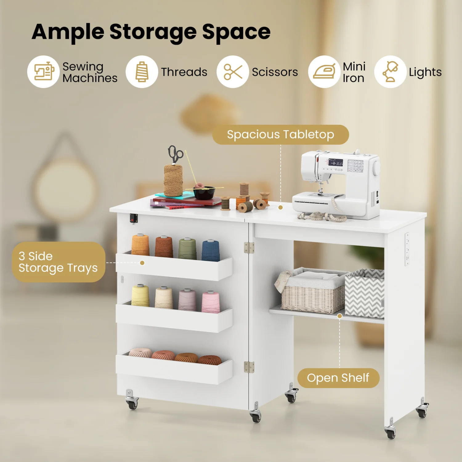 Sewing Machine & Table Set with Charging Station Folding Desk - Image 7