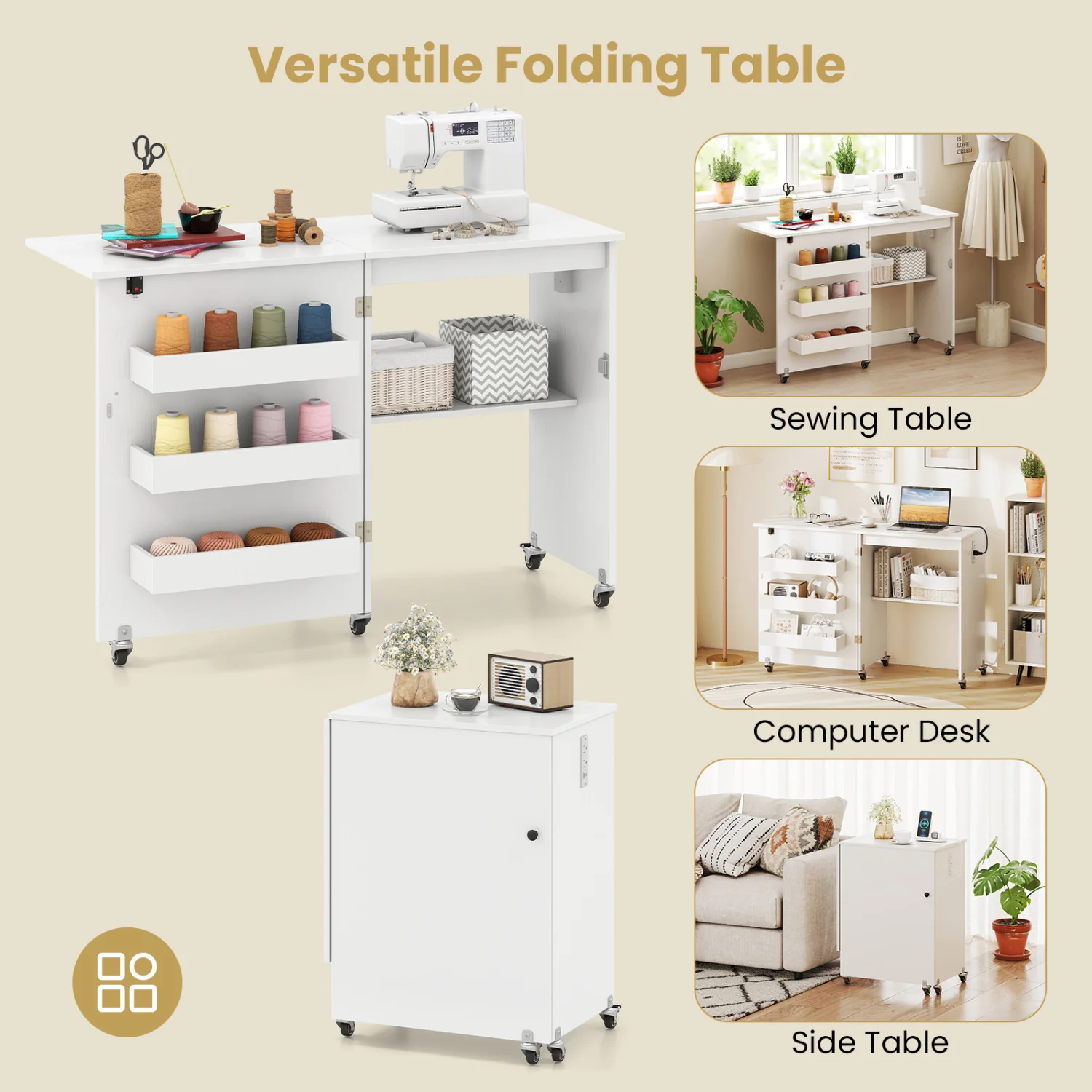 Sewing Machine & Table Set with Charging Station Folding Desk - Image 9
