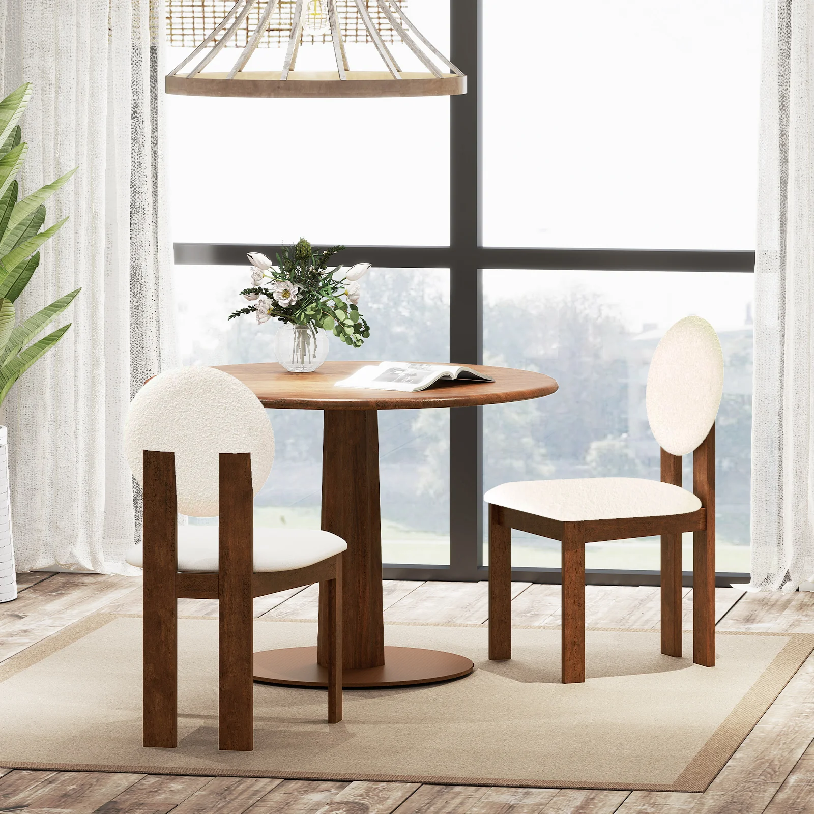 Sherpa Dining Chairs Set of 2, Rubber Wood Legs, White - Image 2