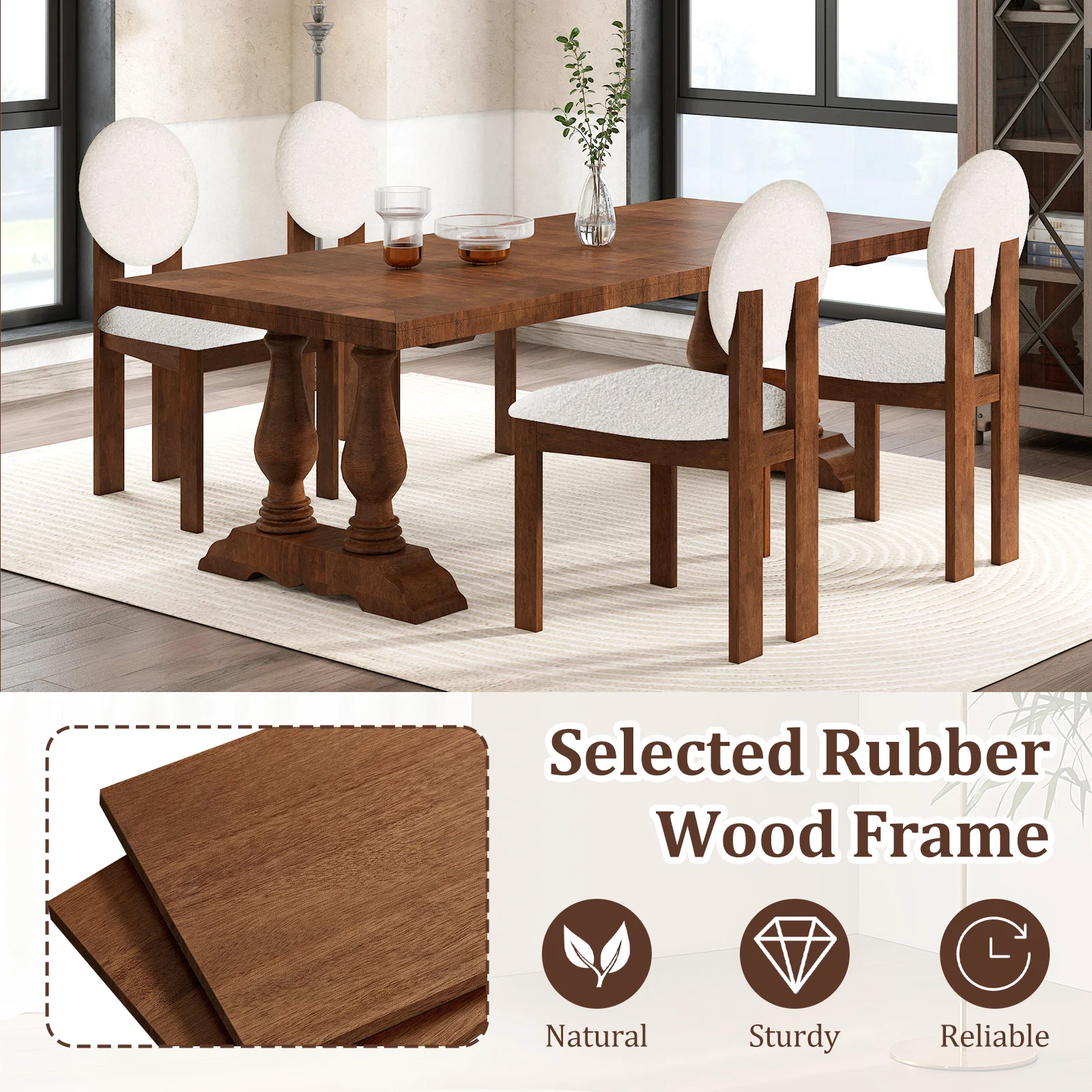 Sherpa Dining Chairs Set of 2, Rubber Wood Legs, White - Image 8