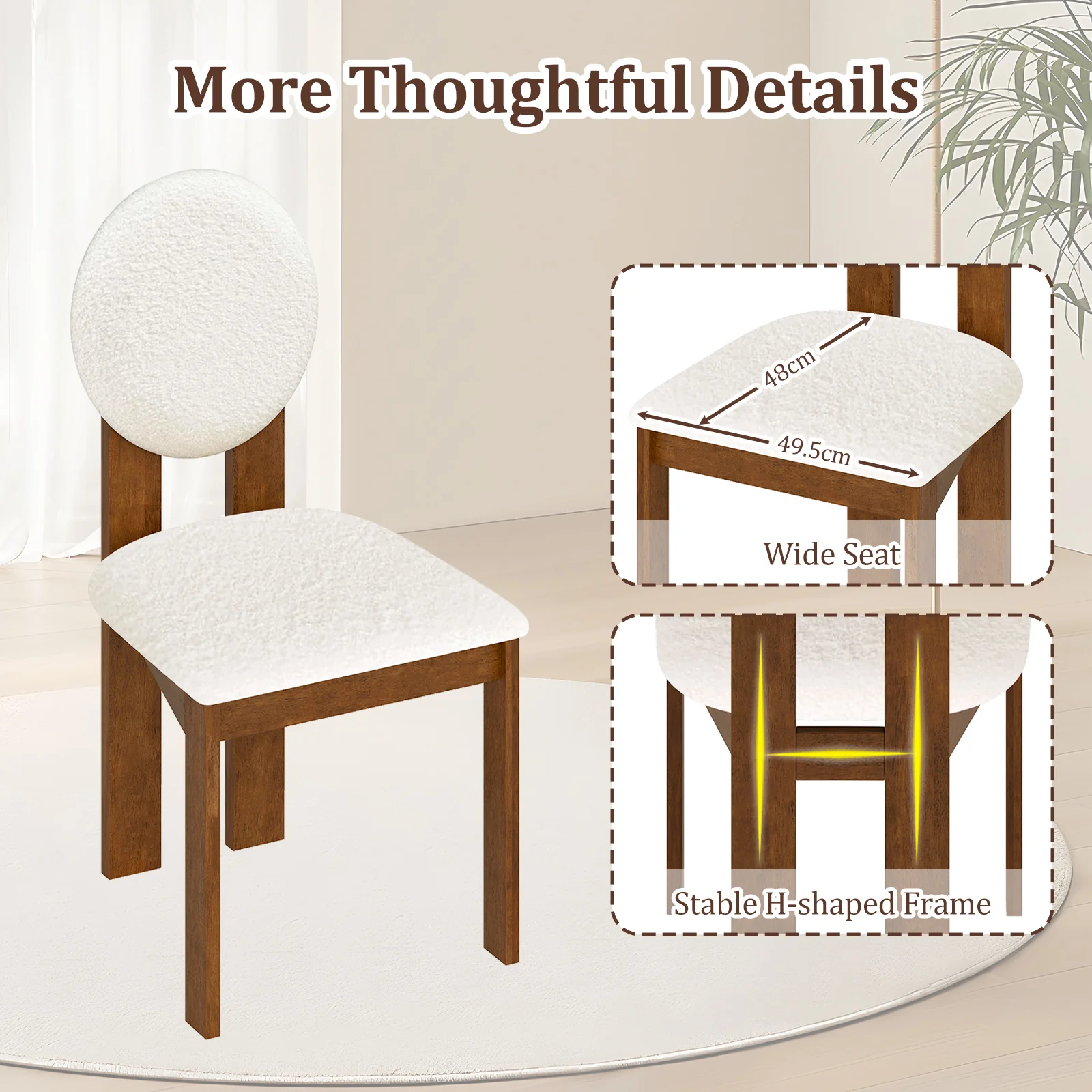 Sherpa Dining Chairs Set of 2, Rubber Wood Legs, White - Image 9