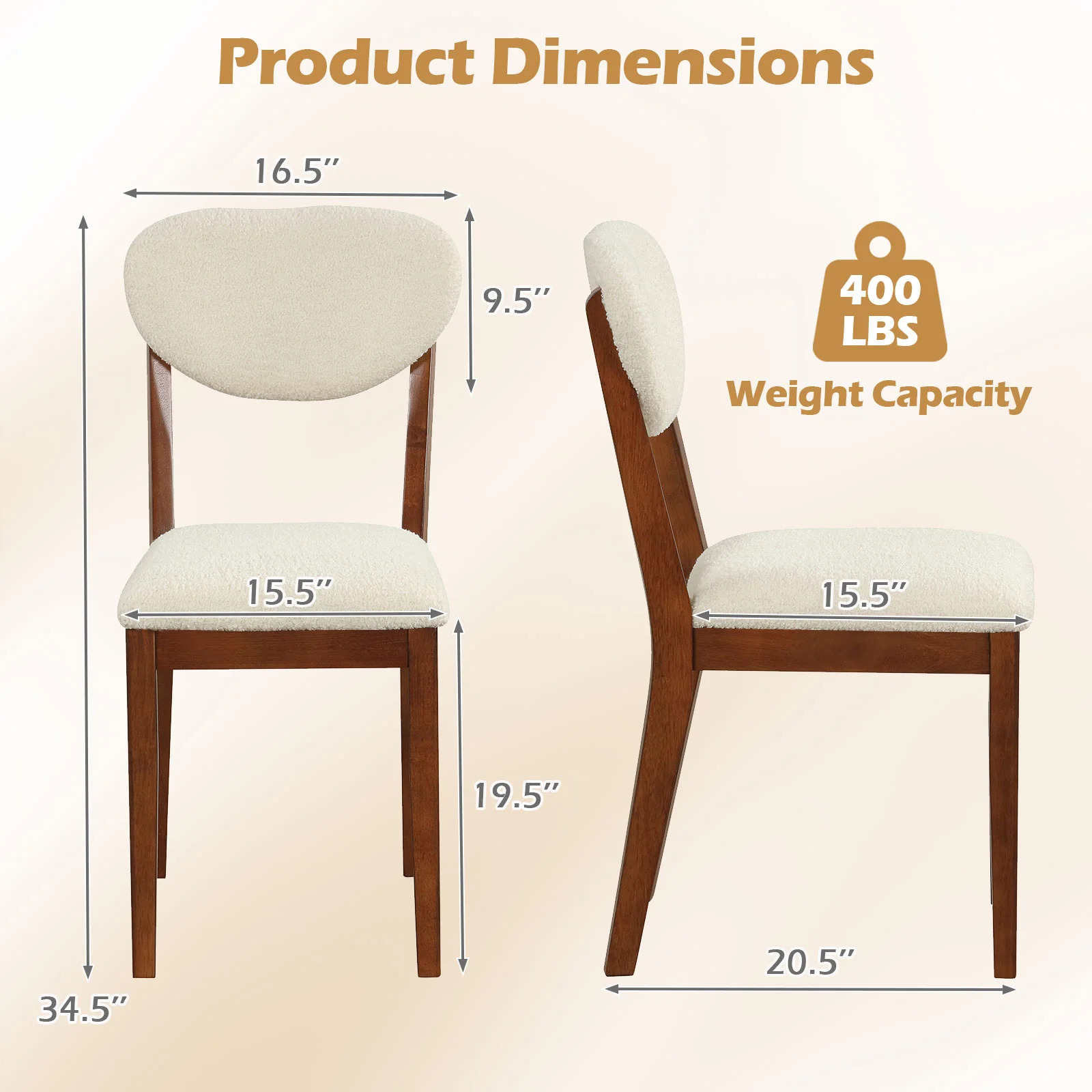 Sherpa Dining Chairs Set of 4, Rubber Wood Legs, Walnut - Image 4
