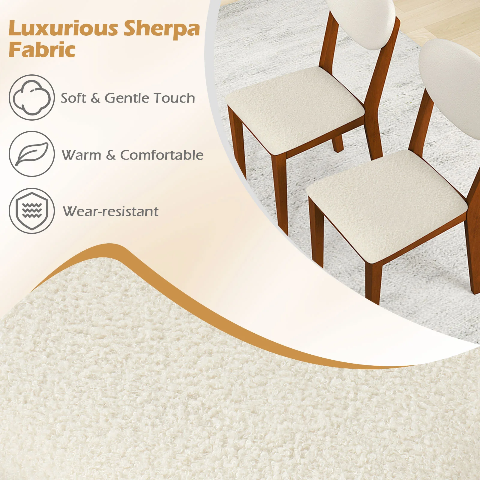 Sherpa Dining Chairs Set of 4, Rubber Wood Legs, Walnut - Image 5