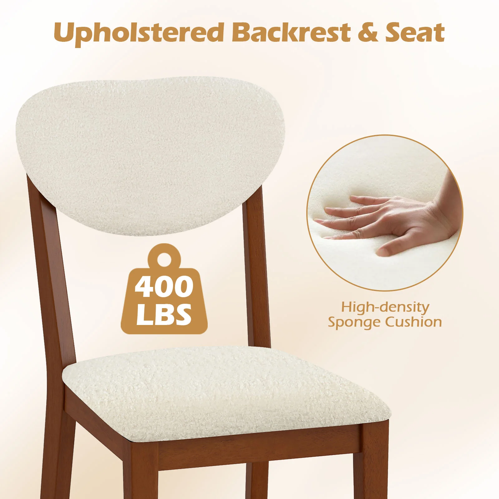 Sherpa Dining Chairs Set of 4, Rubber Wood Legs, Walnut - Image 6
