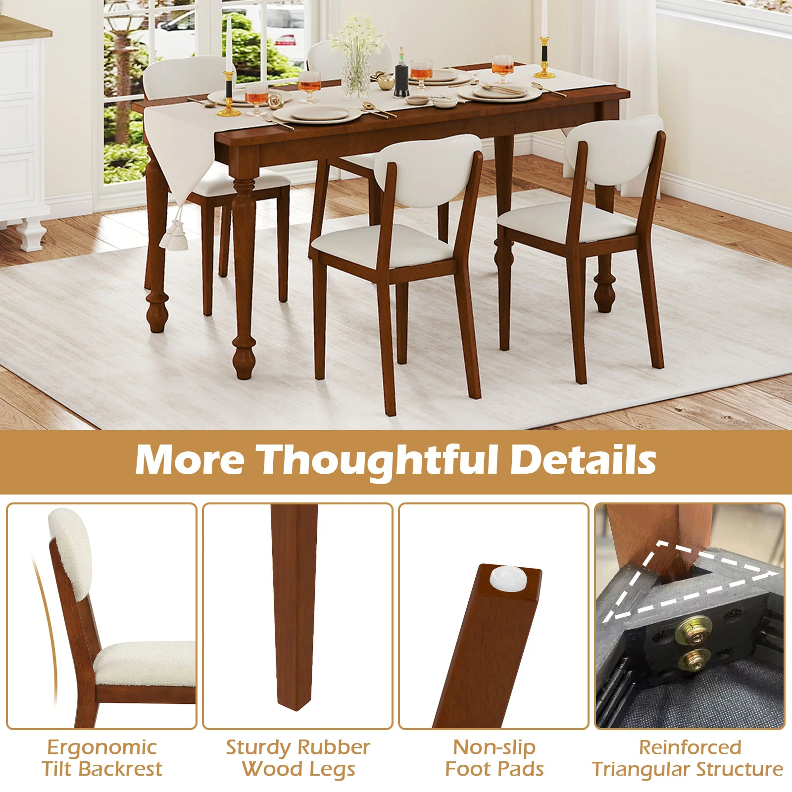 Sherpa Dining Chairs Set of 4, Rubber Wood Legs, Walnut - Image 8
