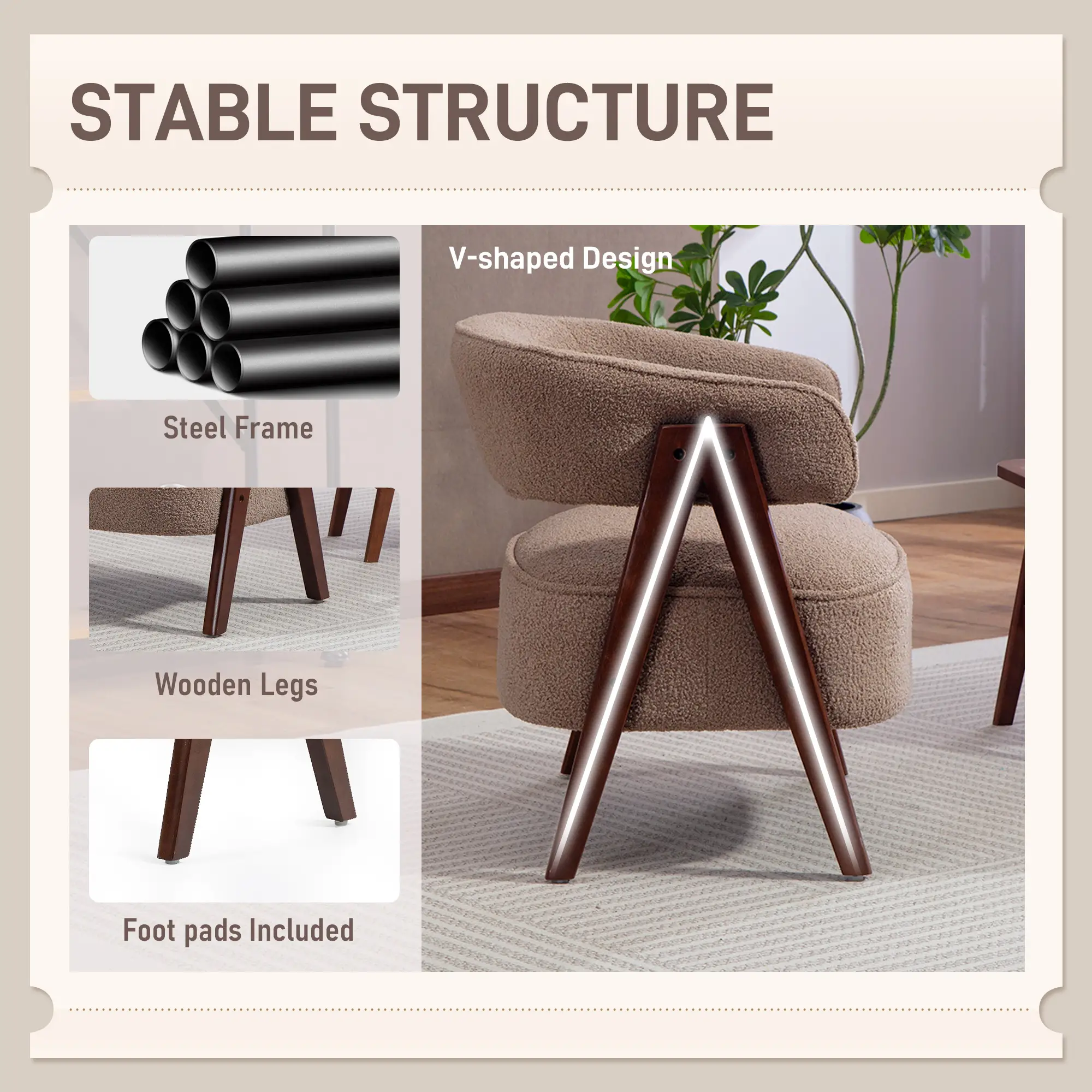 Sherpa Fleece Accent Chair, Upholstered Armchair, Light Brown - Image 5