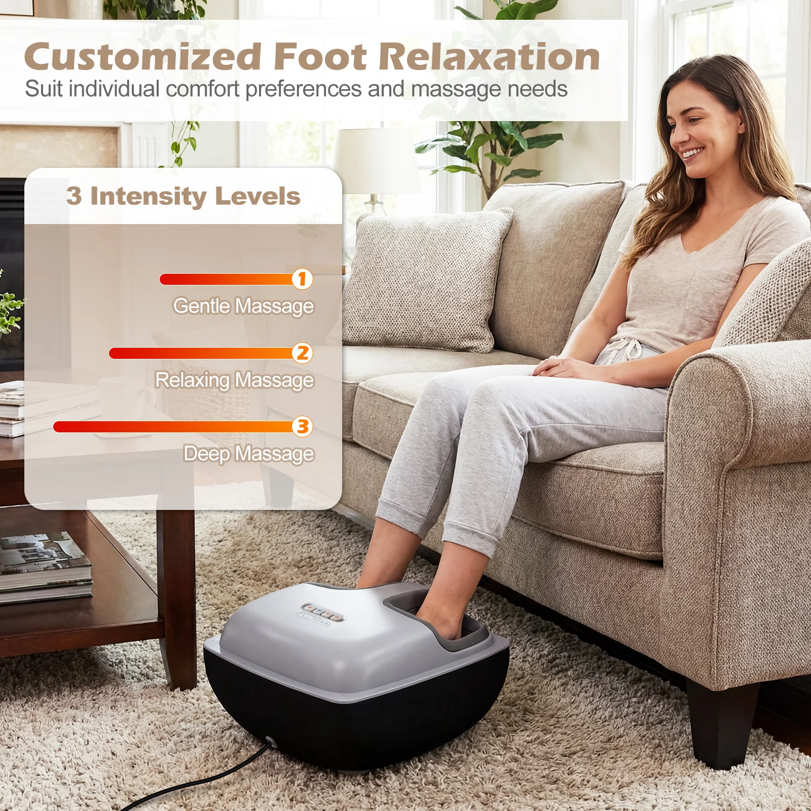 Shiatsu Foot Massager with 3-Level Deep Kneading and Air Compression, Black - Image 10