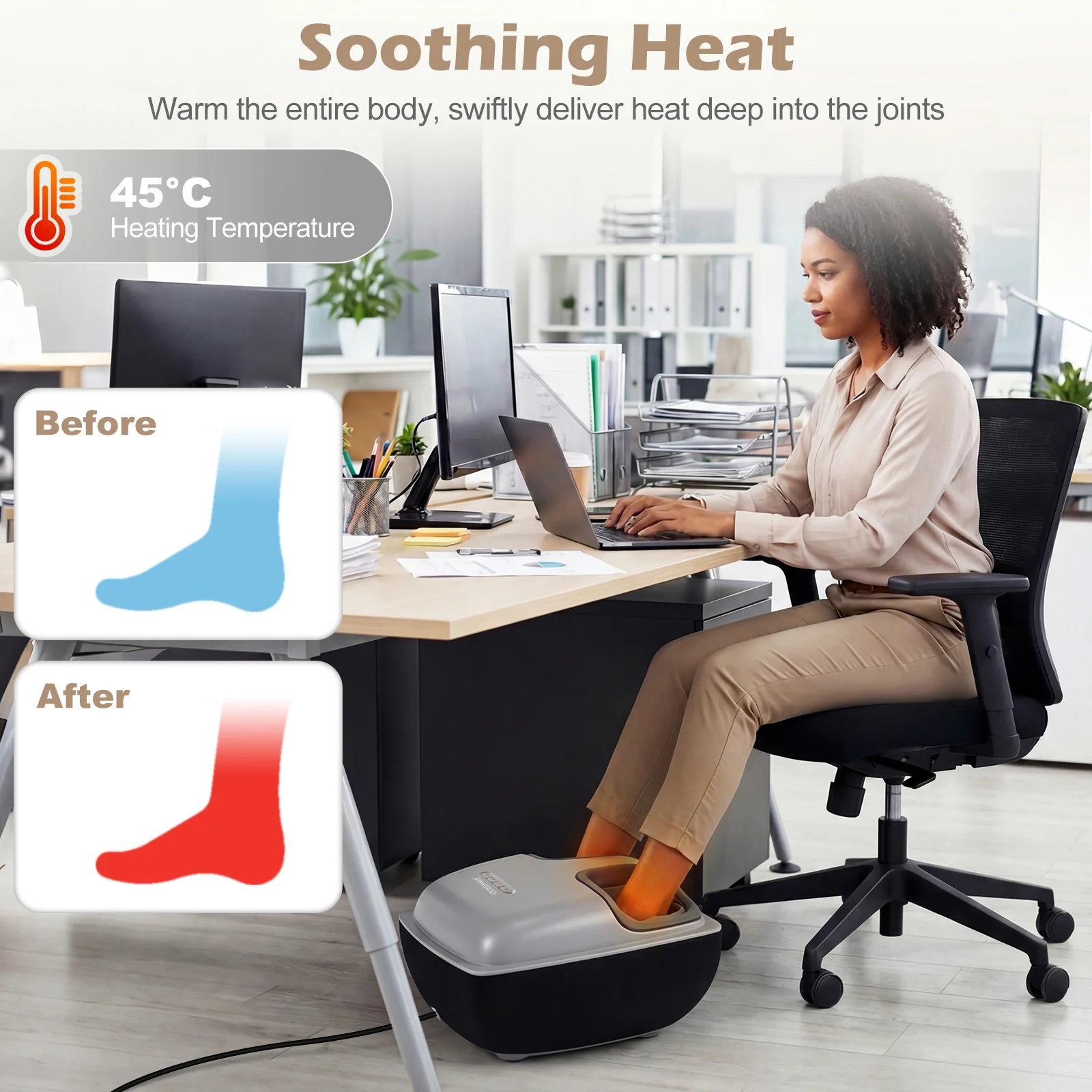 Shiatsu Foot Massager with 3-Level Deep Kneading and Air Compression, Black - Image 9