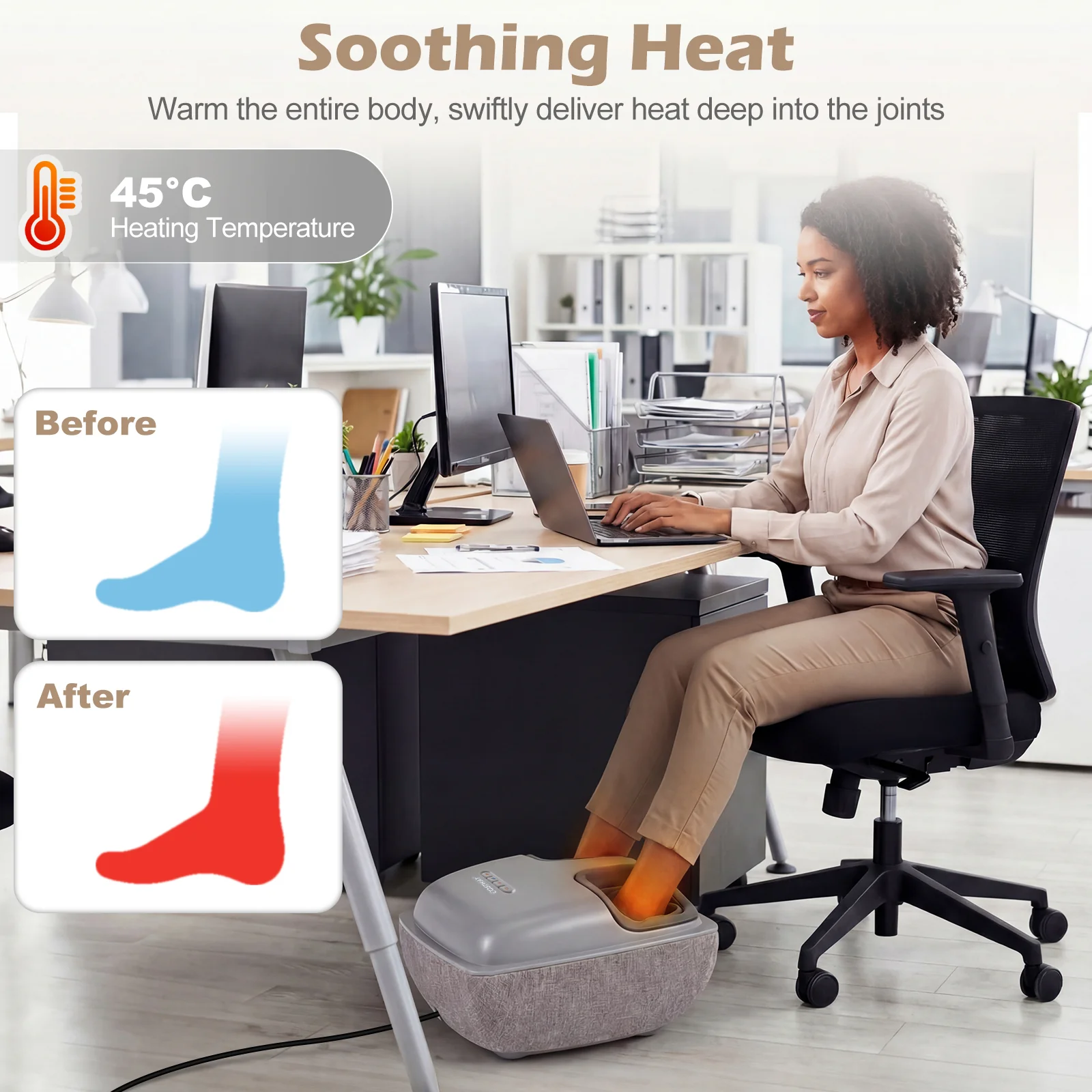 Shiatsu Foot Massager with 3-Level Deep Kneading and Air Compression, Gray - Image 10