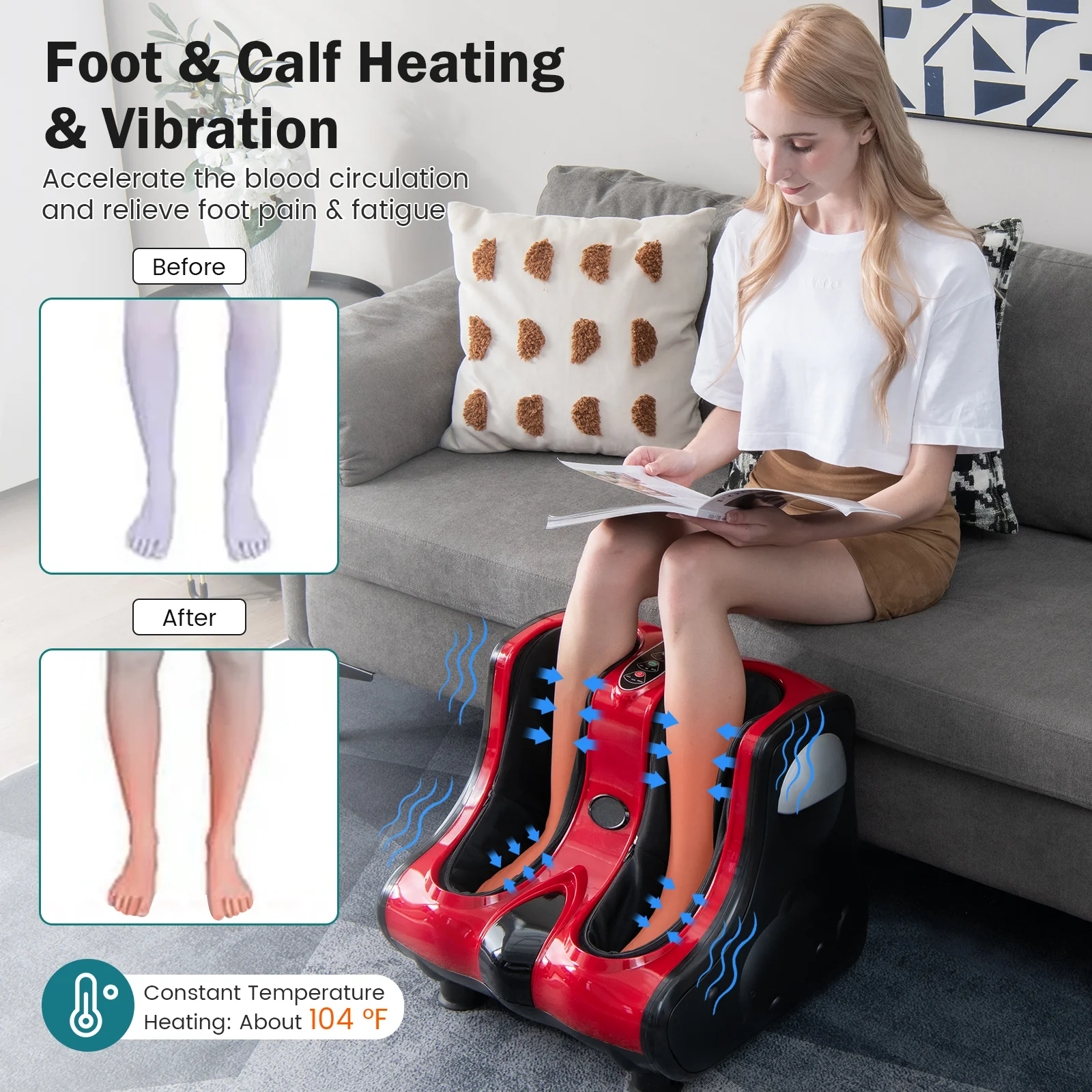Shiatsu Kneading Rolling Vibration Heating Foot Massager, Red - Image 10