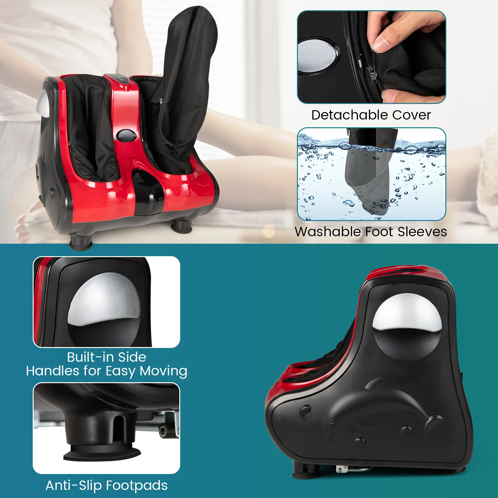 Shiatsu Kneading Rolling Vibration Heating Foot Massager, Red - Image 7