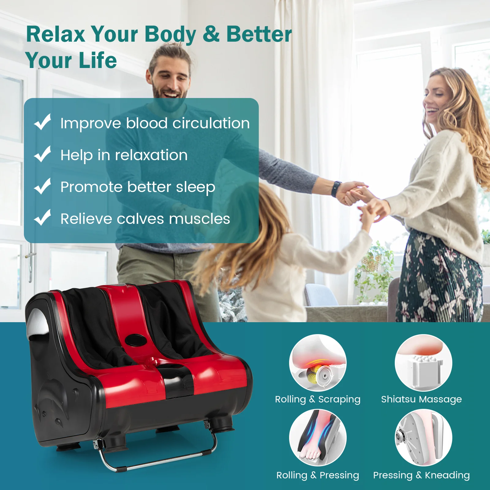 Shiatsu Kneading Rolling Vibration Heating Foot Massager, Red - Image 8