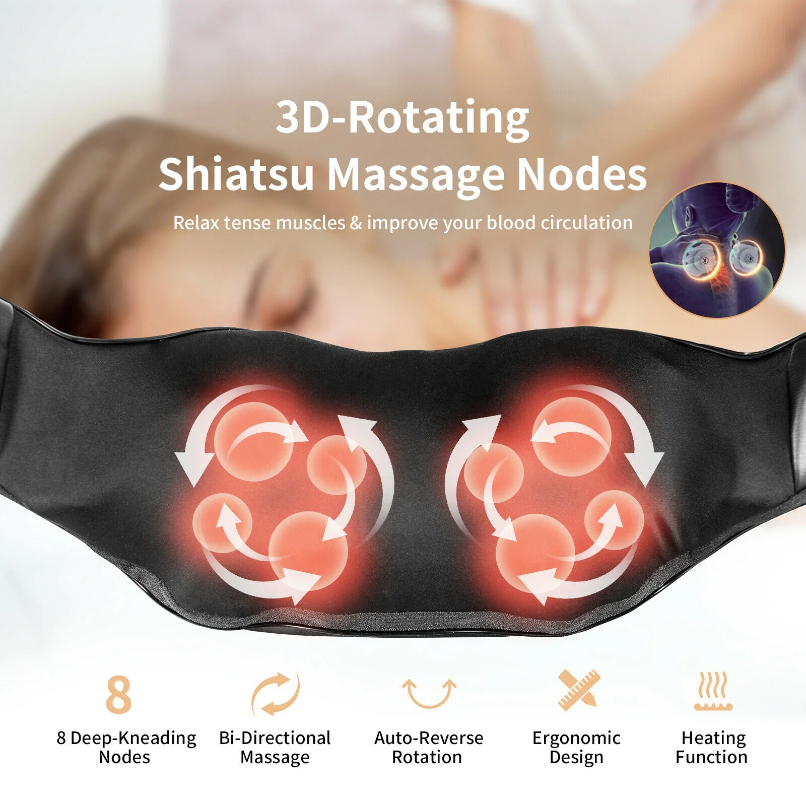 Shiatsu Neck Massager, Heat, Deep Tissue 3D-Kneading, Black - Image 9