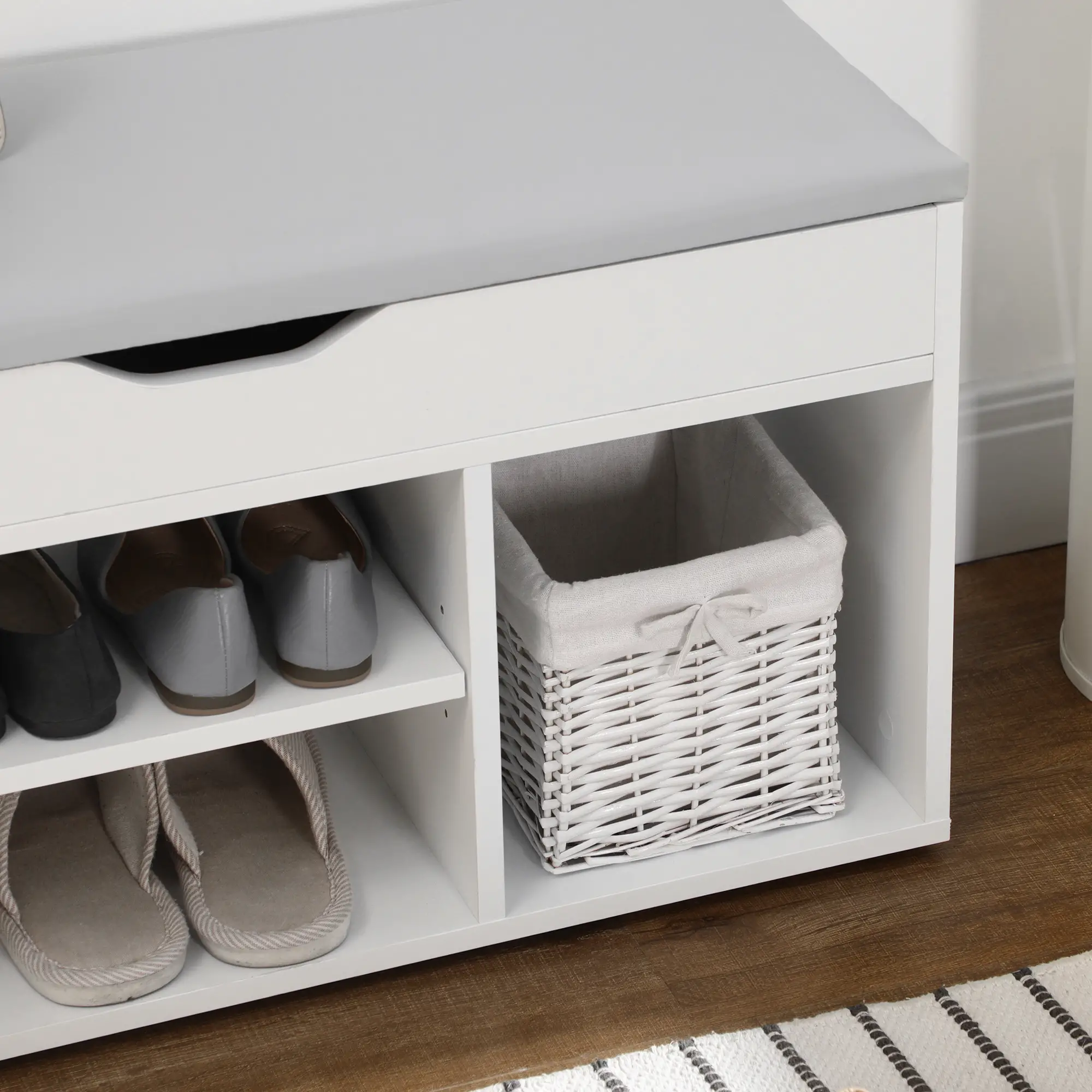 Shoe Bench with Padded Cushion, Hidden Storage, White - Image 10