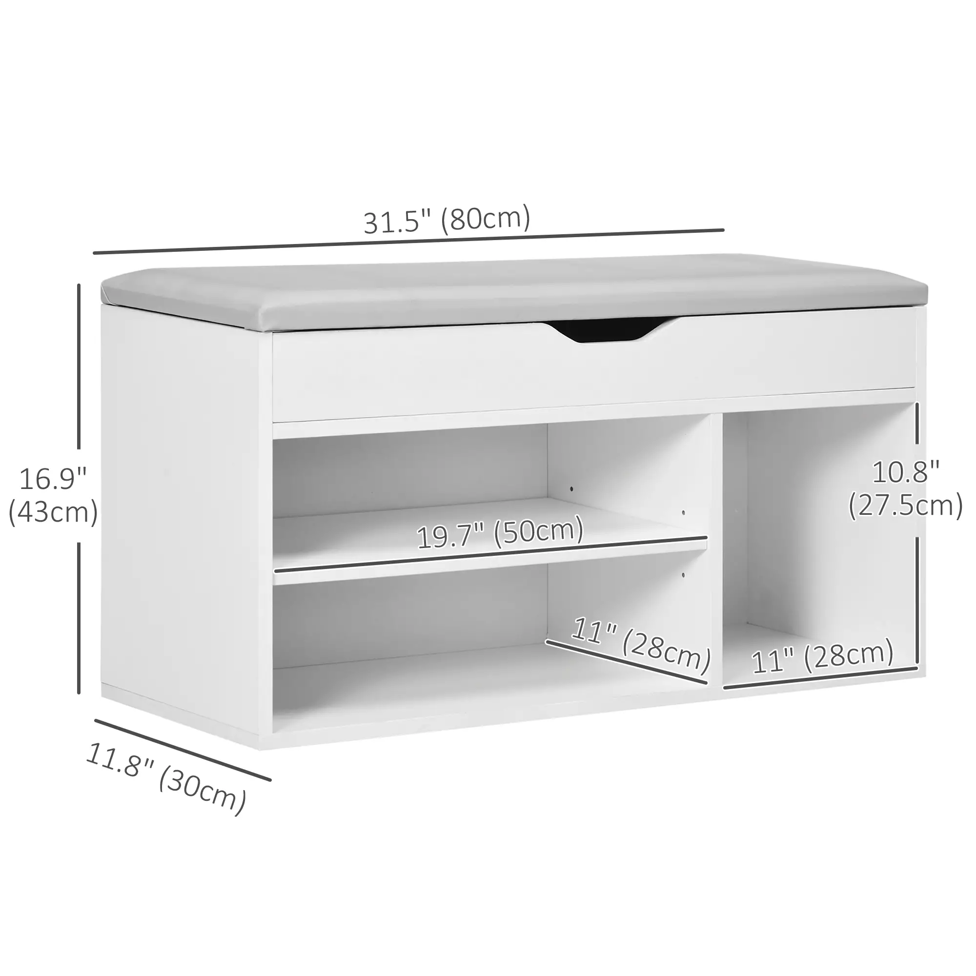 Shoe Bench with Padded Cushion, Hidden Storage, White - Image 3