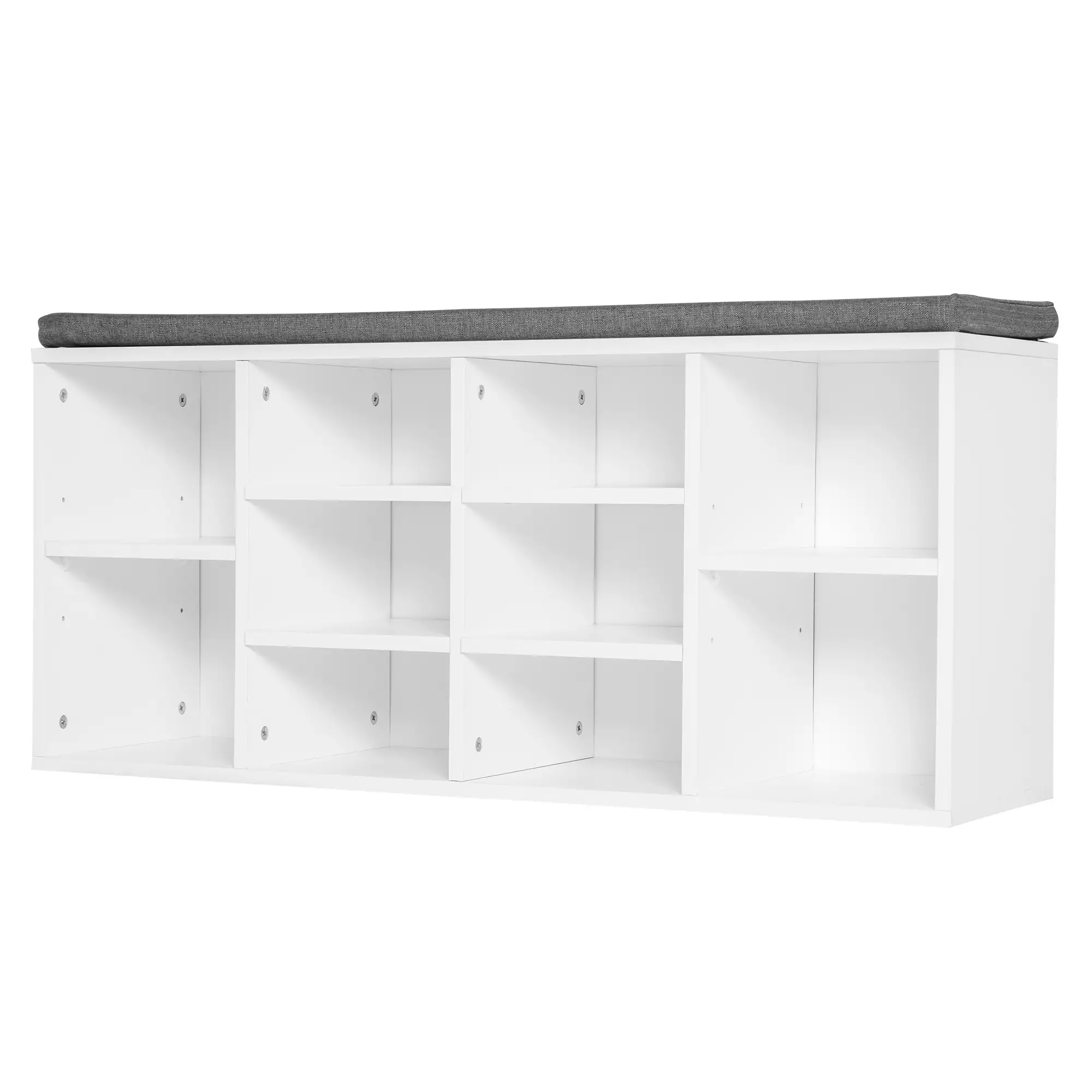 Shoe Bench with Storage, Upholstered Entryway Bench, Adjustable Shelves, White - Image 11