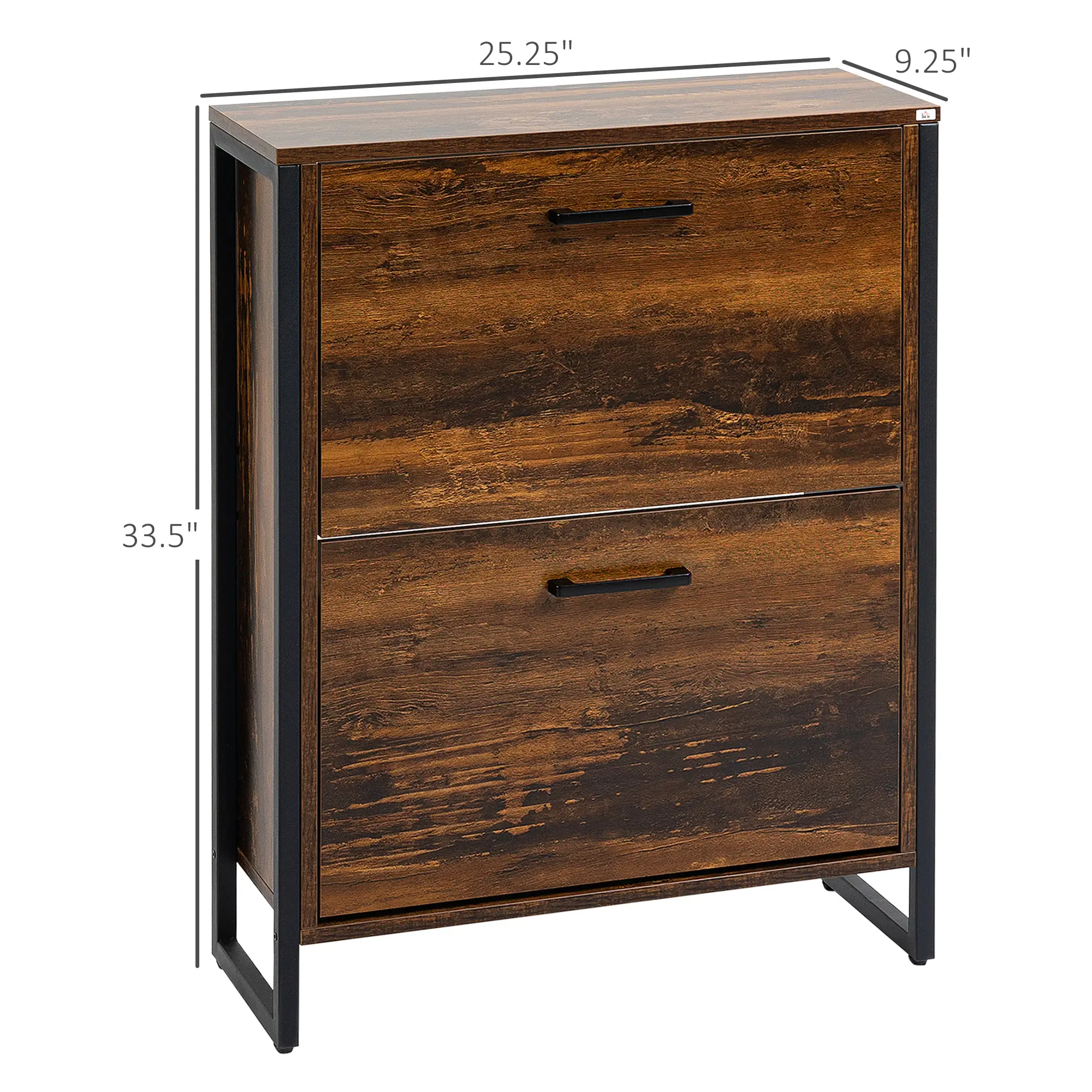 Shoe Cabinet, 2 Flip Doors, 2 Drawers, Divider, Holds 12 Pairs, Rustic Brown - Image 3