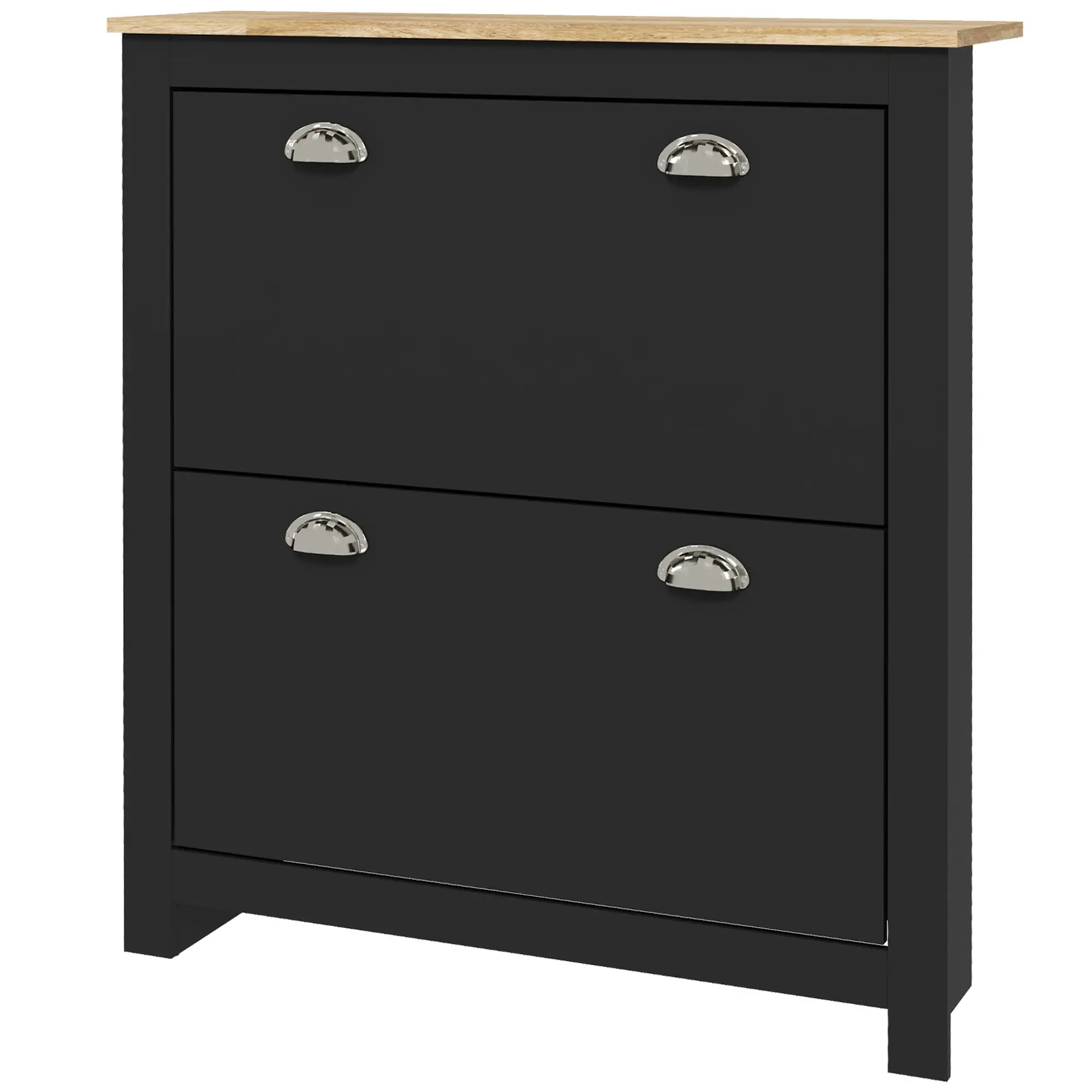 Shoe Cabinet, 2 Flip Drawers, Adjustable Shelves, 12 Pair, Black