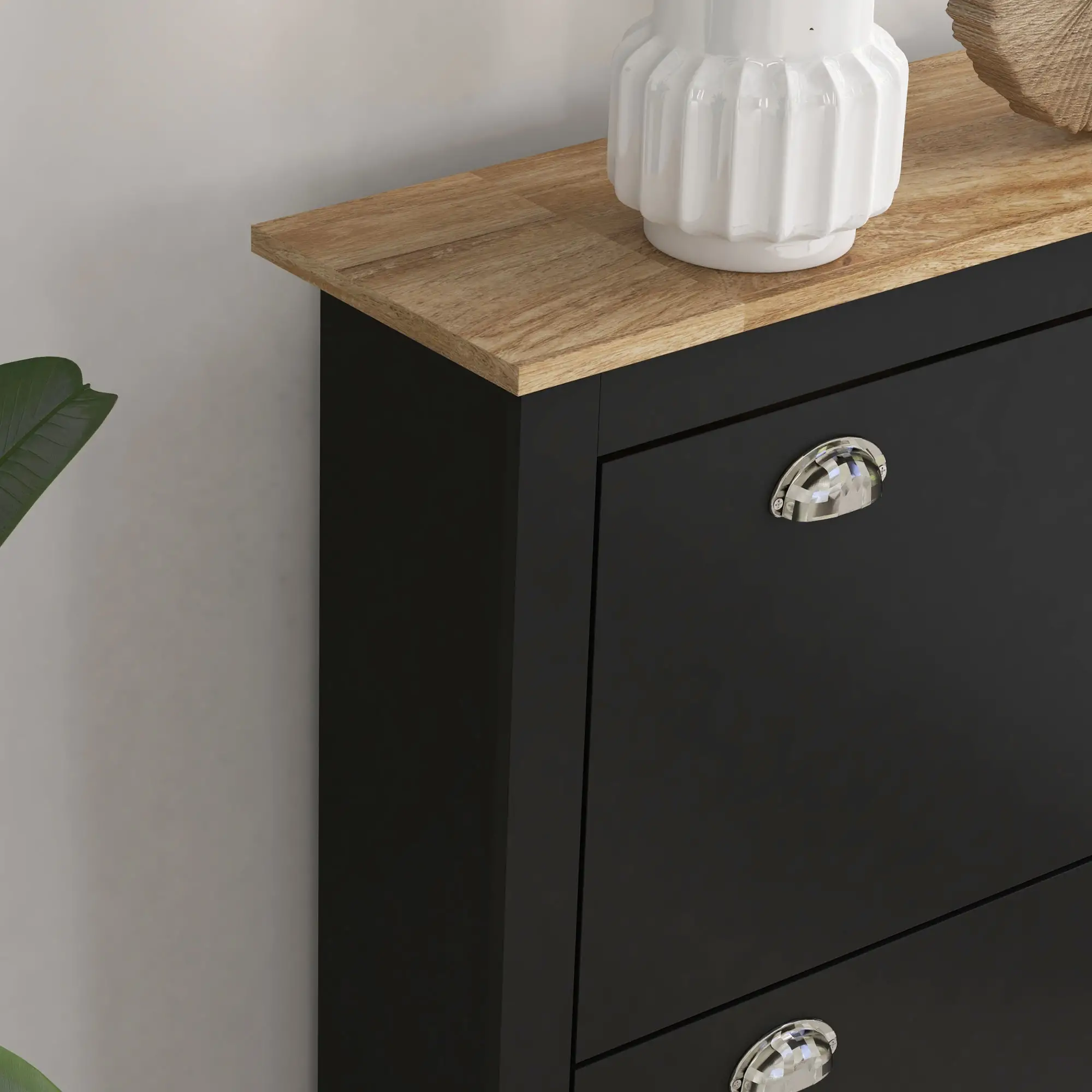 Shoe Cabinet, 2 Flip Drawers, Adjustable Shelves, 12 Pair, Black - Image 10