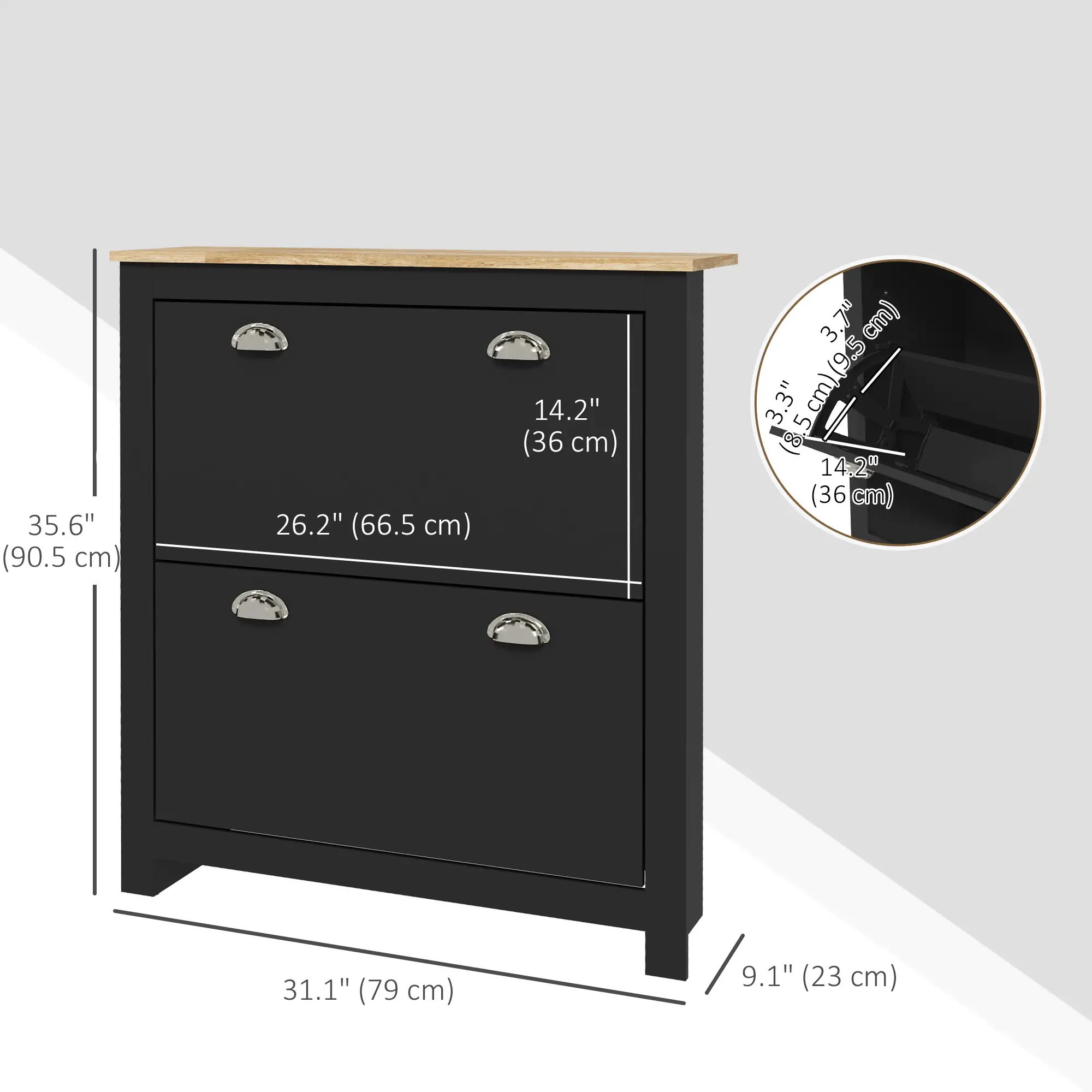Shoe Cabinet, 2 Flip Drawers, Adjustable Shelves, 12 Pair, Black - Image 3