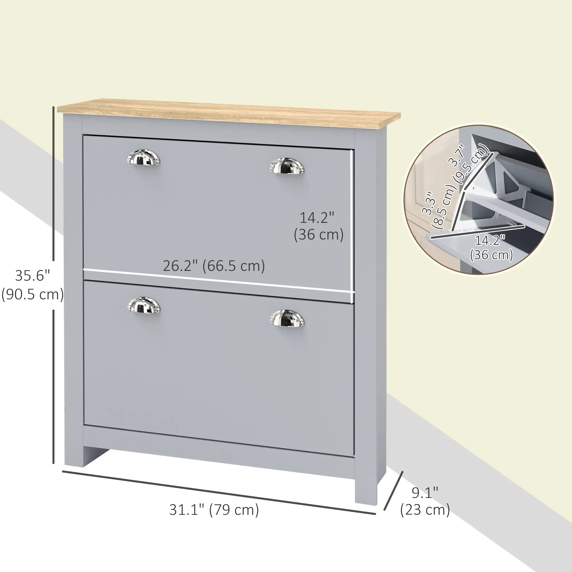 Shoe Cabinet, 2 Flip Drawers, Adjustable Shelves, 12 Pair, Grey - Image 3
