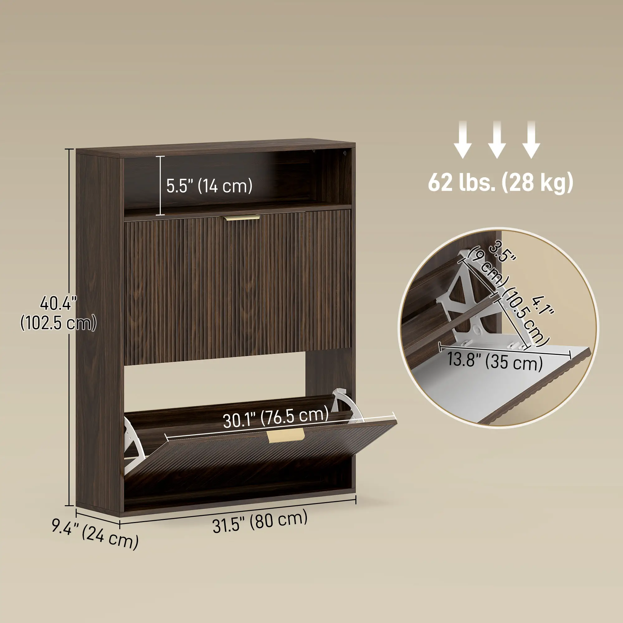 Shoe Cabinet 2 Flip Drawers, Narrow Storage, Top Shelf - Image 3