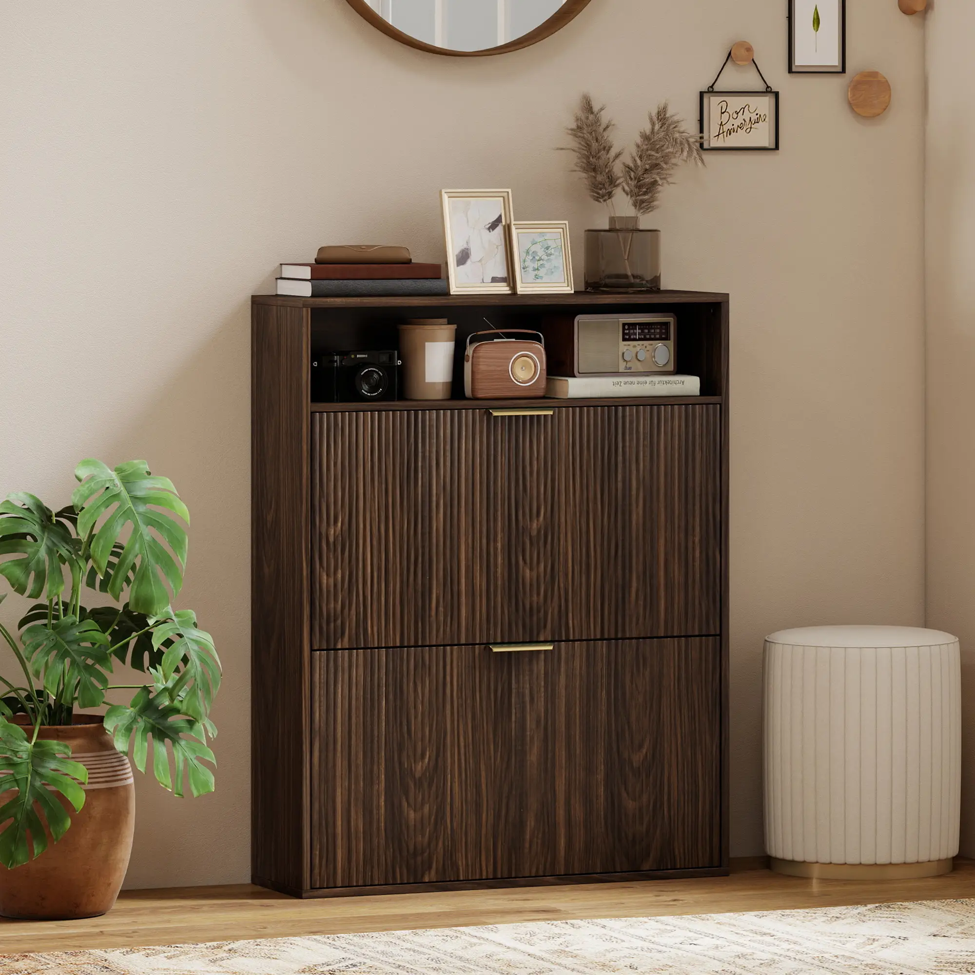 Shoe Cabinet 2 Flip Drawers, Narrow Storage, Top Shelf - Image 8