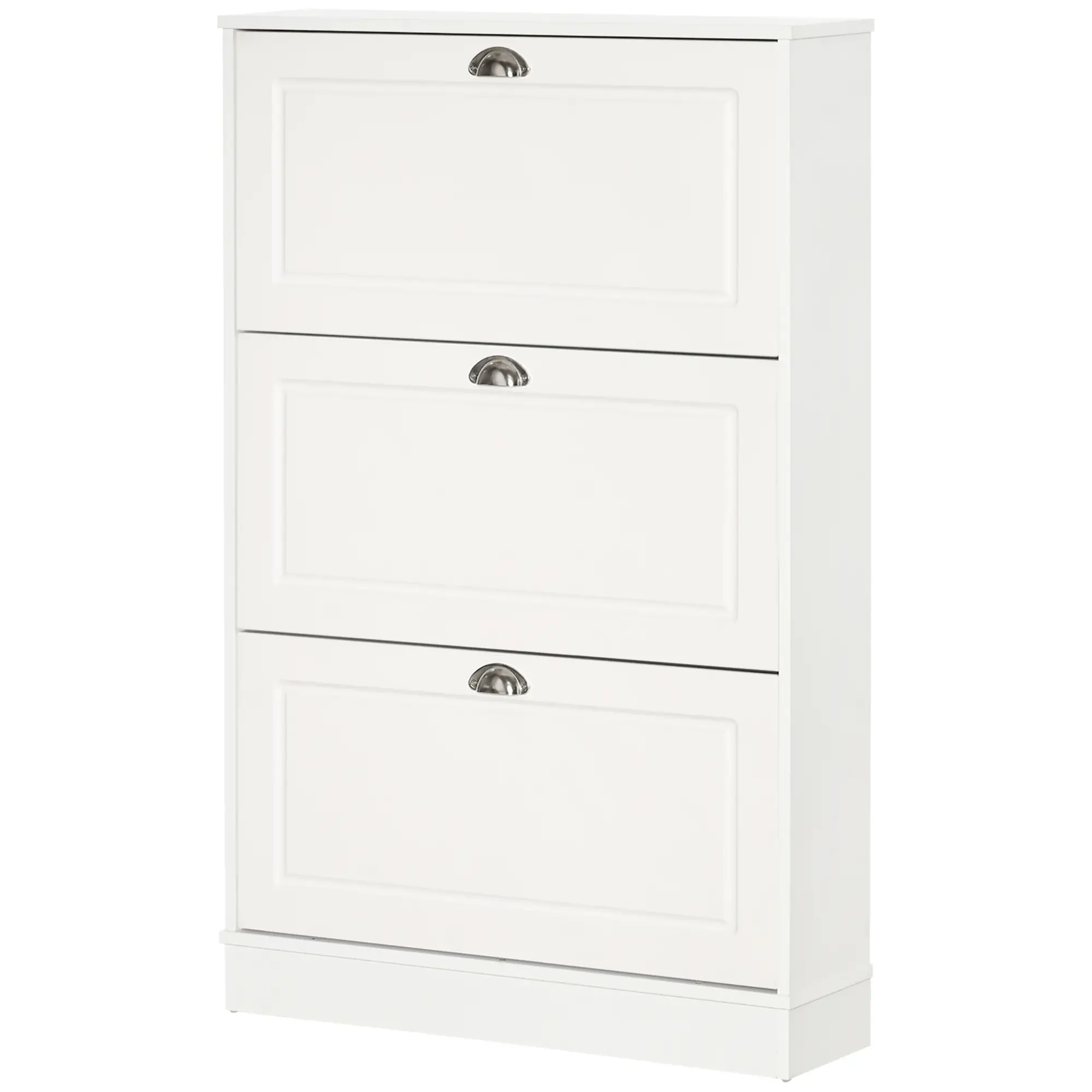 Shoe Cabinet, 3 Flip Drawers, Narrow, Holds 12 Pairs, White - Image 11