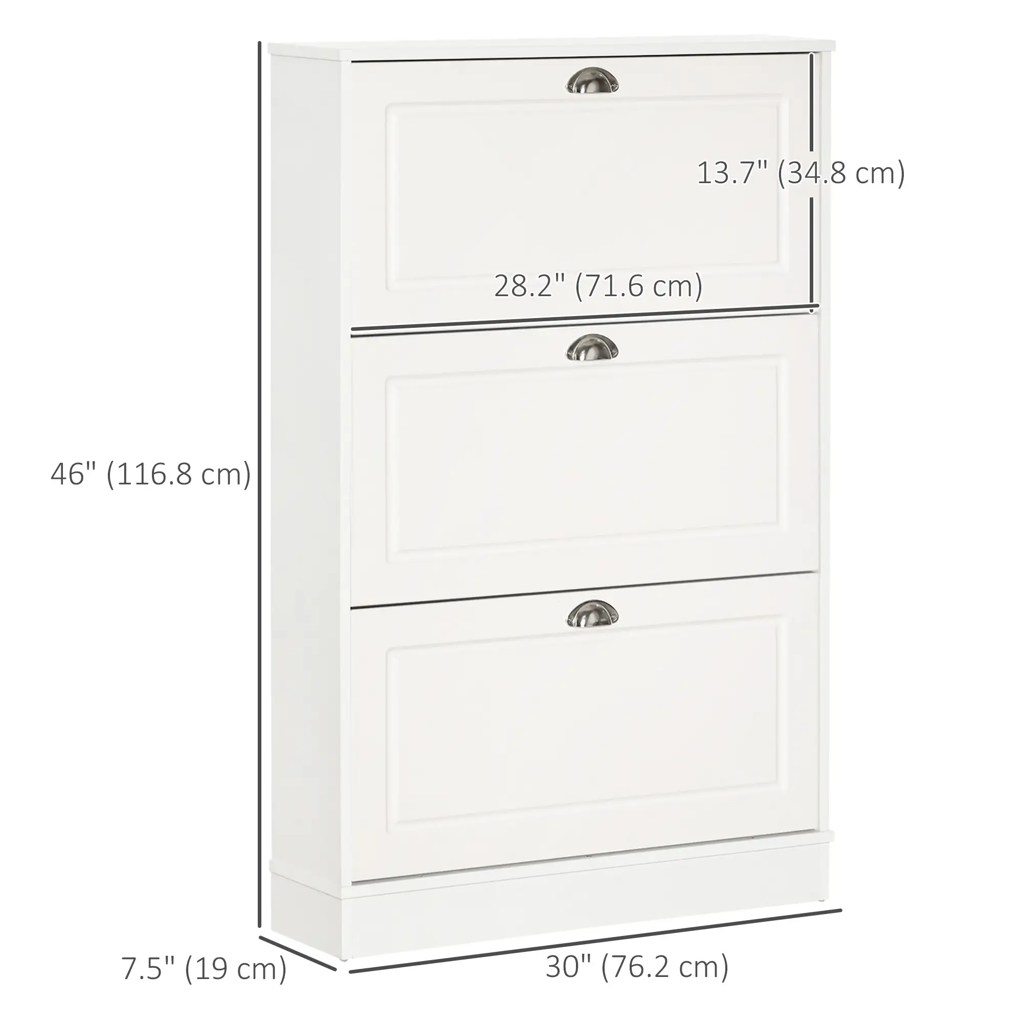 Shoe Cabinet, 3 Flip Drawers, Narrow, Holds 12 Pairs, White - Image 3