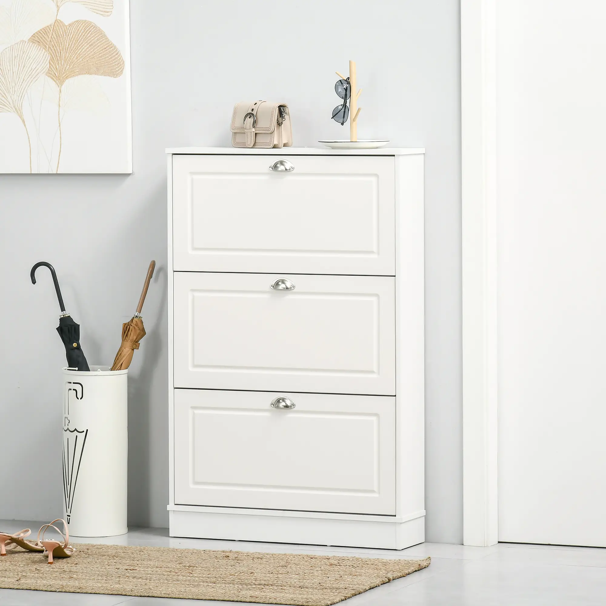 Shoe Cabinet, 3 Flip Drawers, Narrow, Holds 12 Pairs, White - Image 7