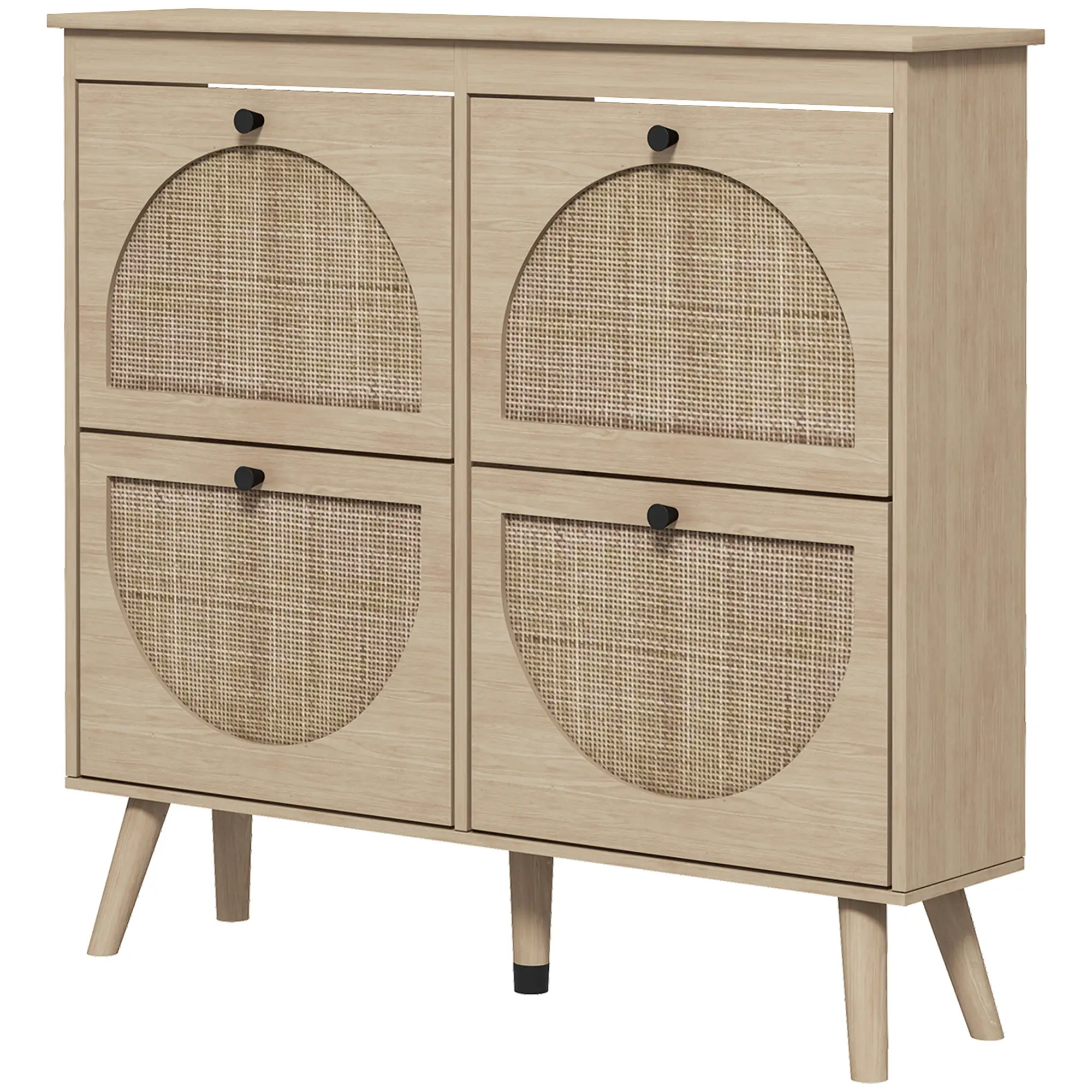Shoe Cabinet, 4 Flip Drawers, Adjustable Shelves, Holds 20 Pairs, Oak