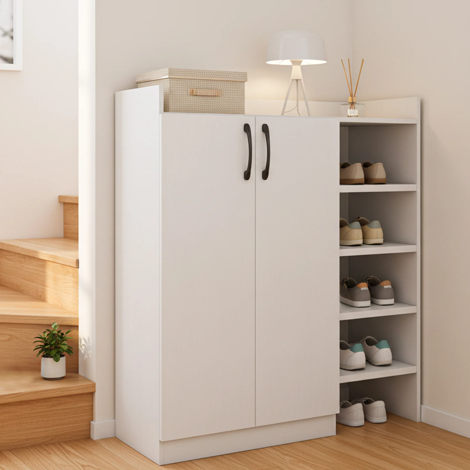 Shoe Cabinet with 2 Doors Shoe Storage Organizer with 2 Adjustable Inner Shelves, White - Image 2