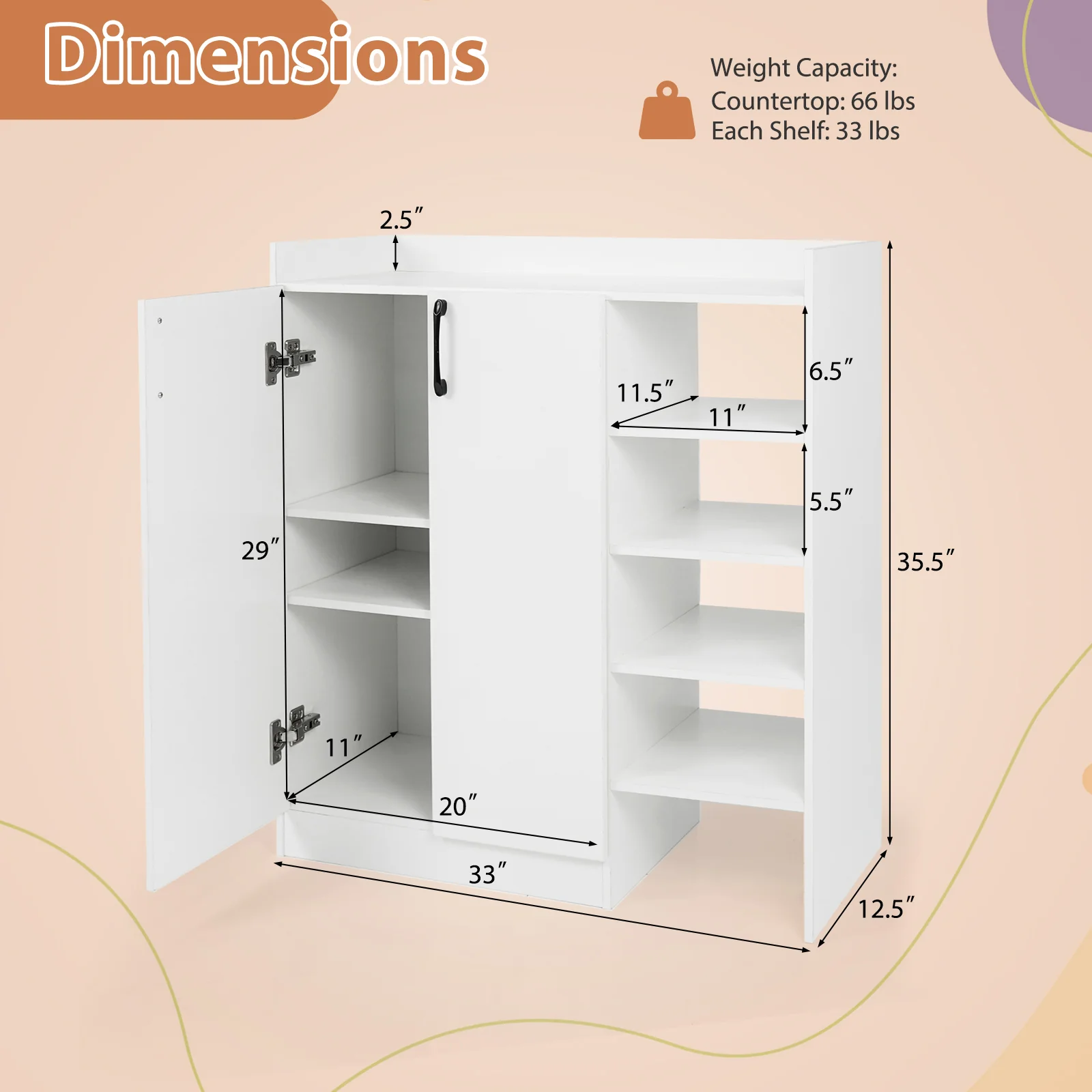 Shoe Cabinet with 2 Doors Shoe Storage Organizer with 2 Adjustable Inner Shelves, White - Image 6