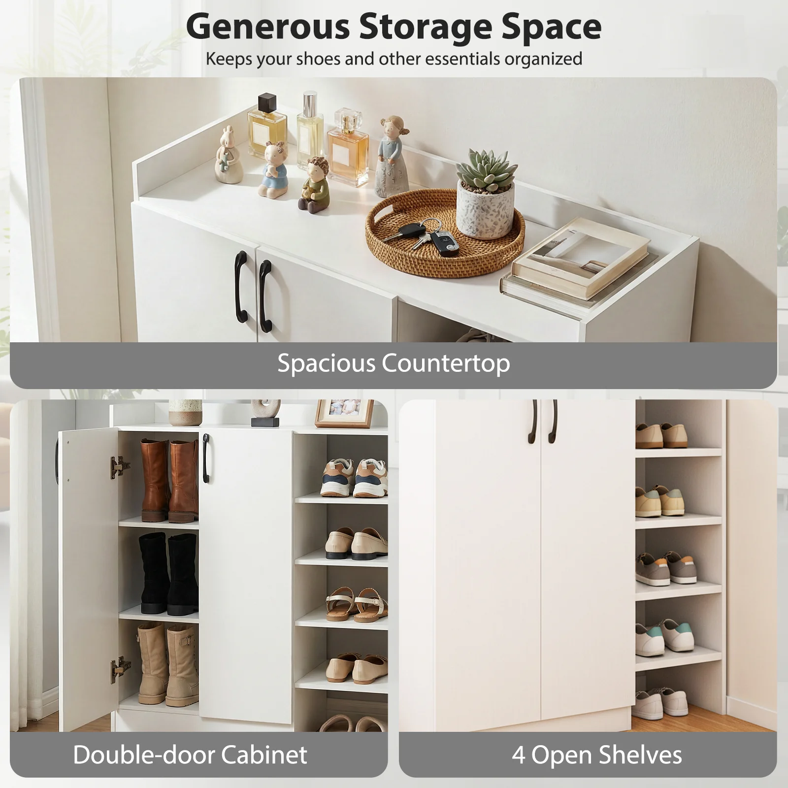 Shoe Cabinet with 2 Doors Shoe Storage Organizer with 2 Adjustable Inner Shelves, White - Image 8