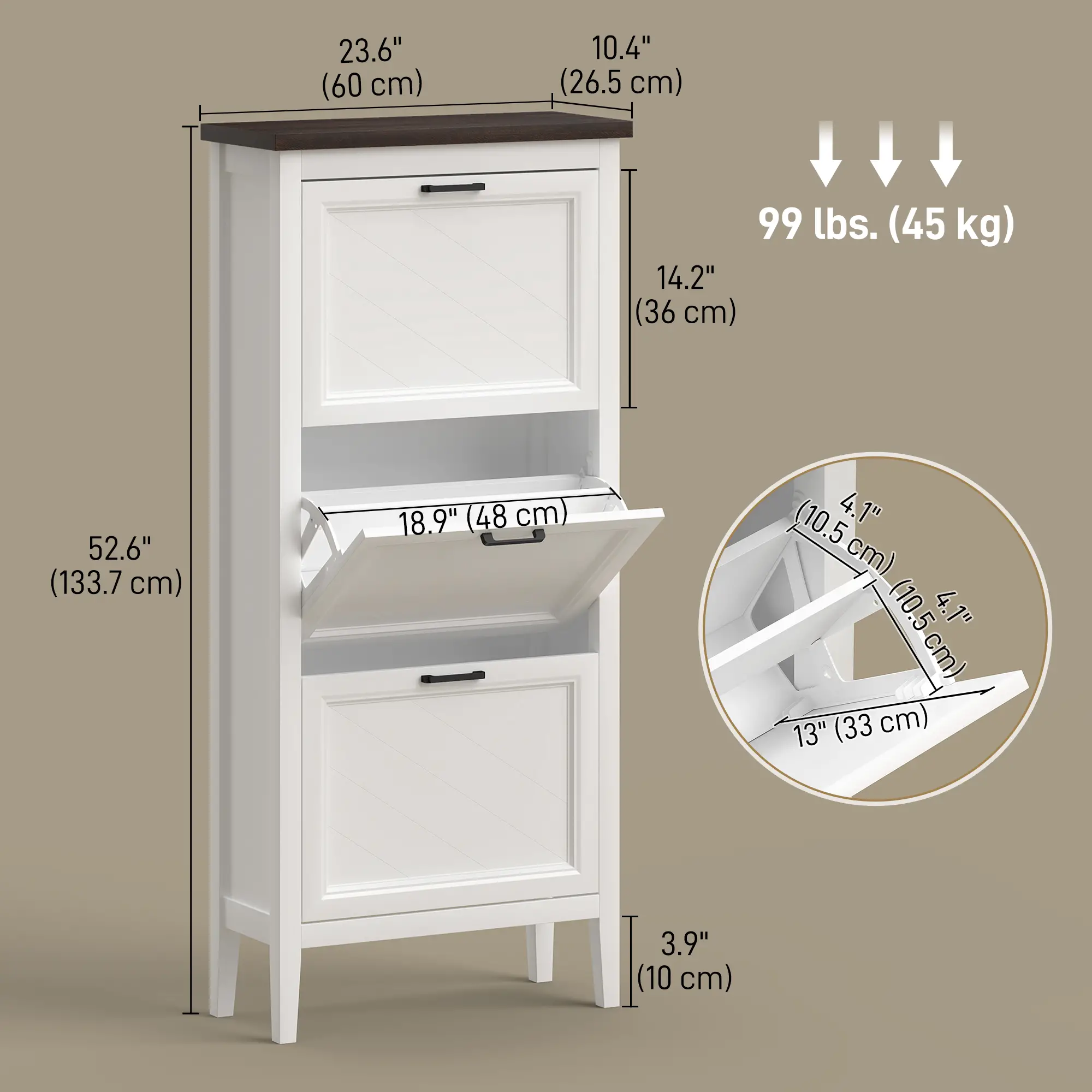 Shoe Cabinet with 3 Flip Drawers, Farmhouse Narrow Shoe Storage Cabinet with Adjustable Shelves, White - Image 3