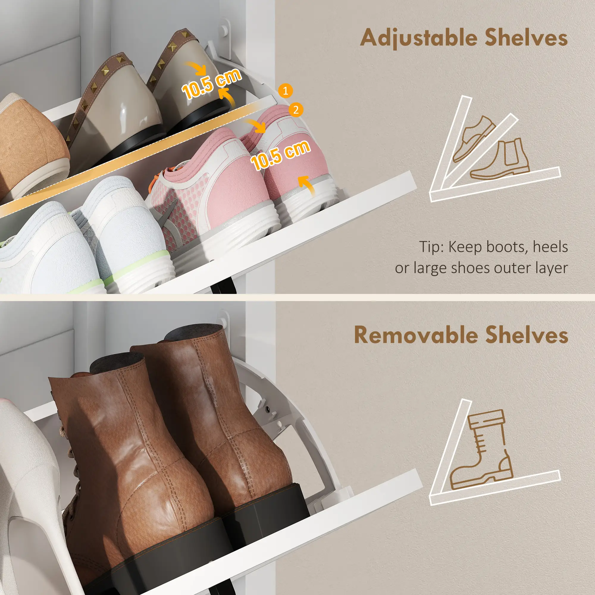 Shoe Cabinet with 3 Flip Drawers, Farmhouse Narrow Shoe Storage Cabinet with Adjustable Shelves, White - Image 6
