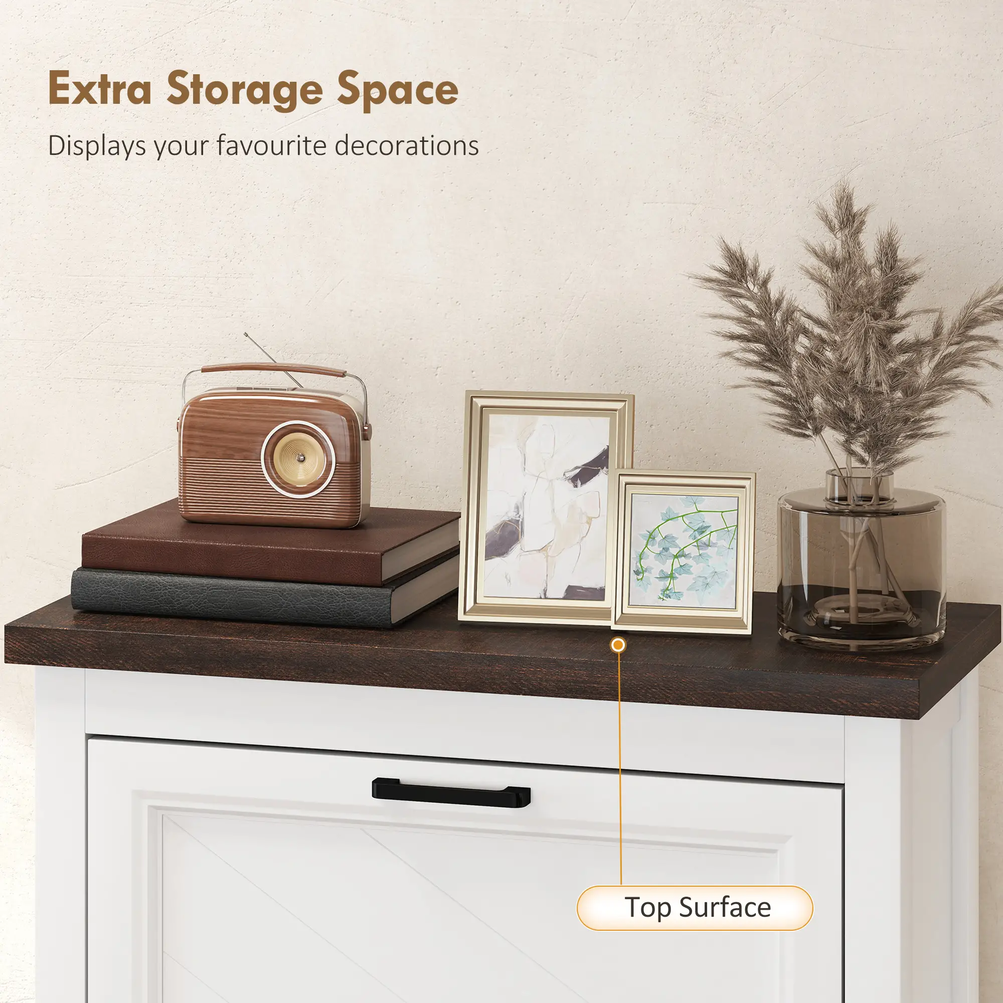 Shoe Cabinet with 3 Flip Drawers, Farmhouse Narrow Shoe Storage Cabinet with Adjustable Shelves, White - Image 7
