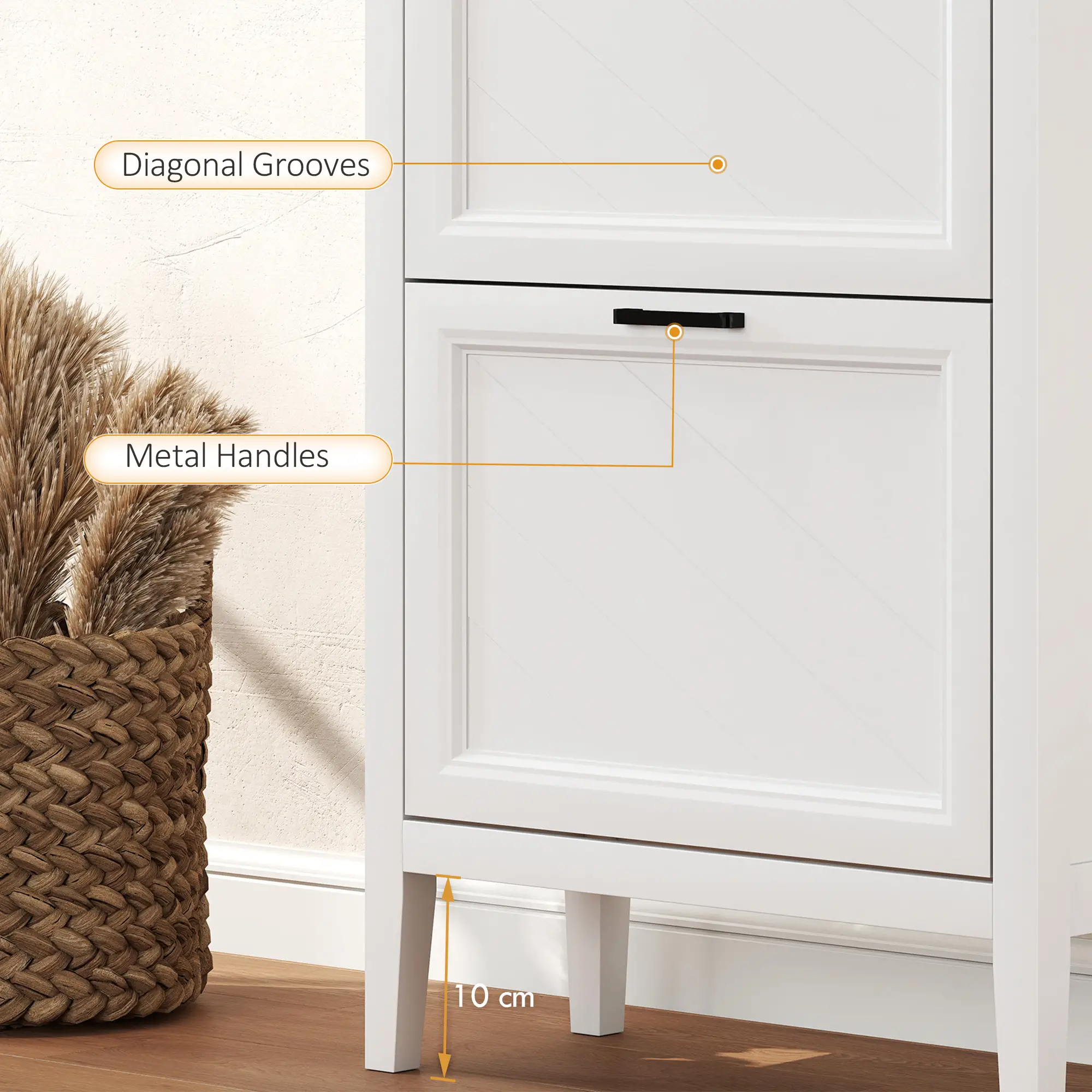 Shoe Cabinet with 3 Flip Drawers, Farmhouse Narrow Shoe Storage Cabinet with Adjustable Shelves, White - Image 9